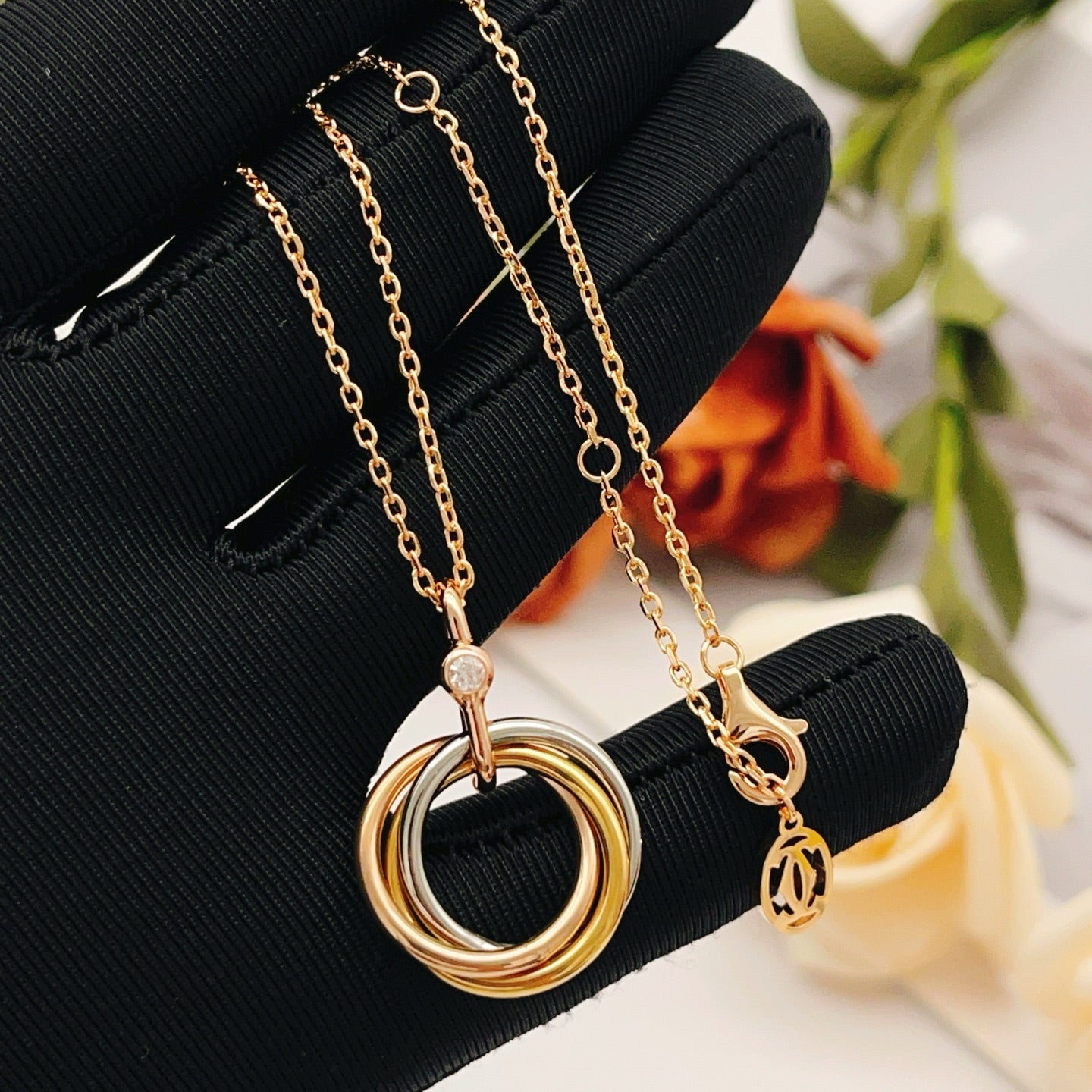 Cartier Single-Diamond Tri-Color Ring Necklace