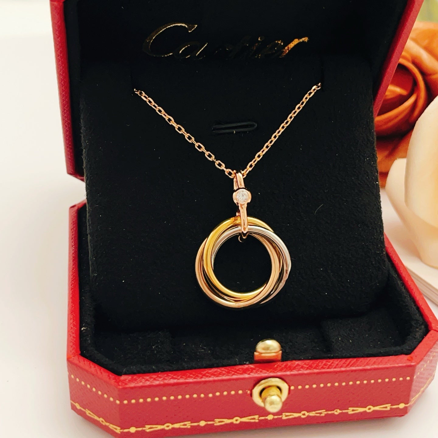Cartier Single-Diamond Tri-Color Ring Necklace