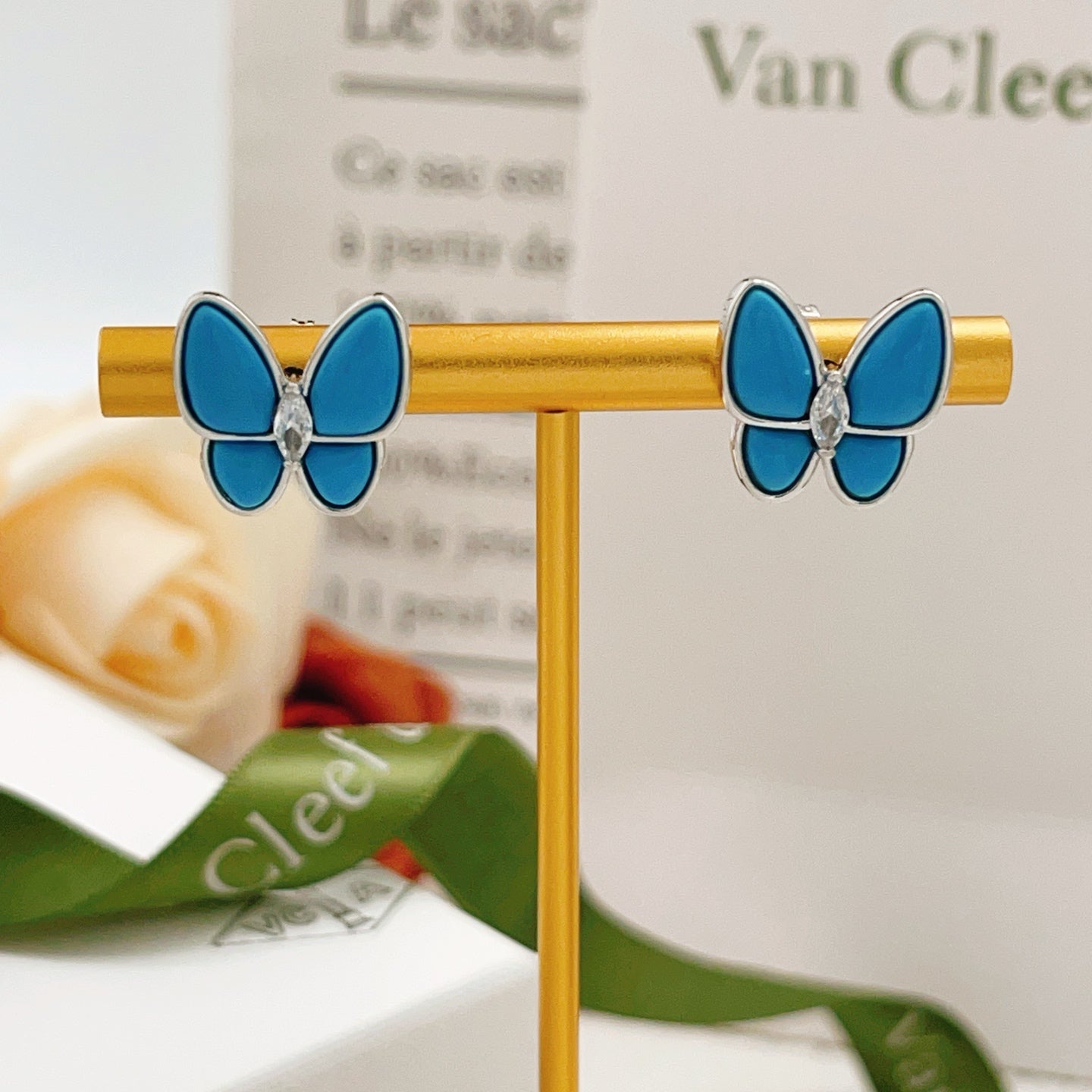 Van Cleef & Arpels Blue Butterfly Stud Earrings