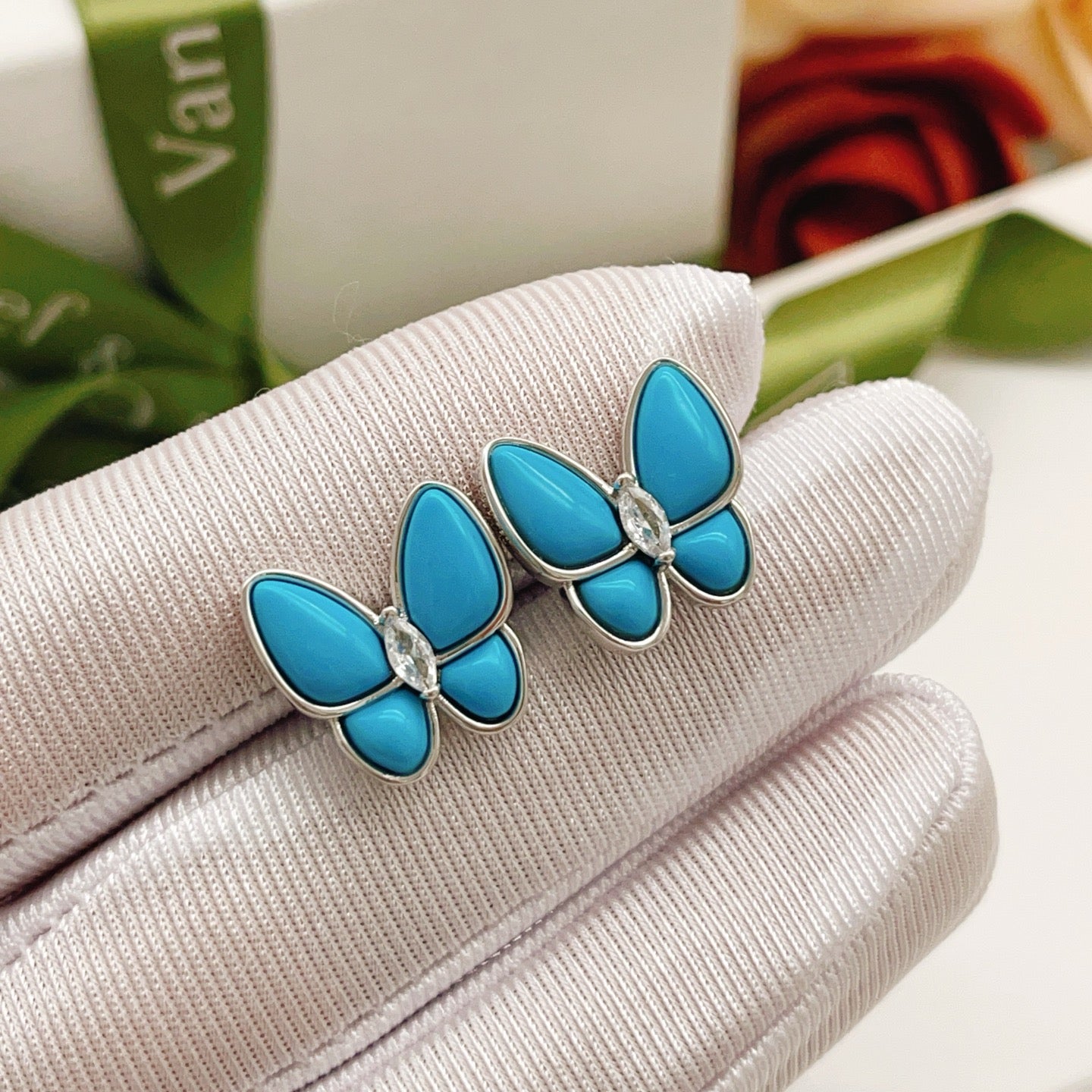 Van Cleef & Arpels Blue Butterfly Stud Earrings