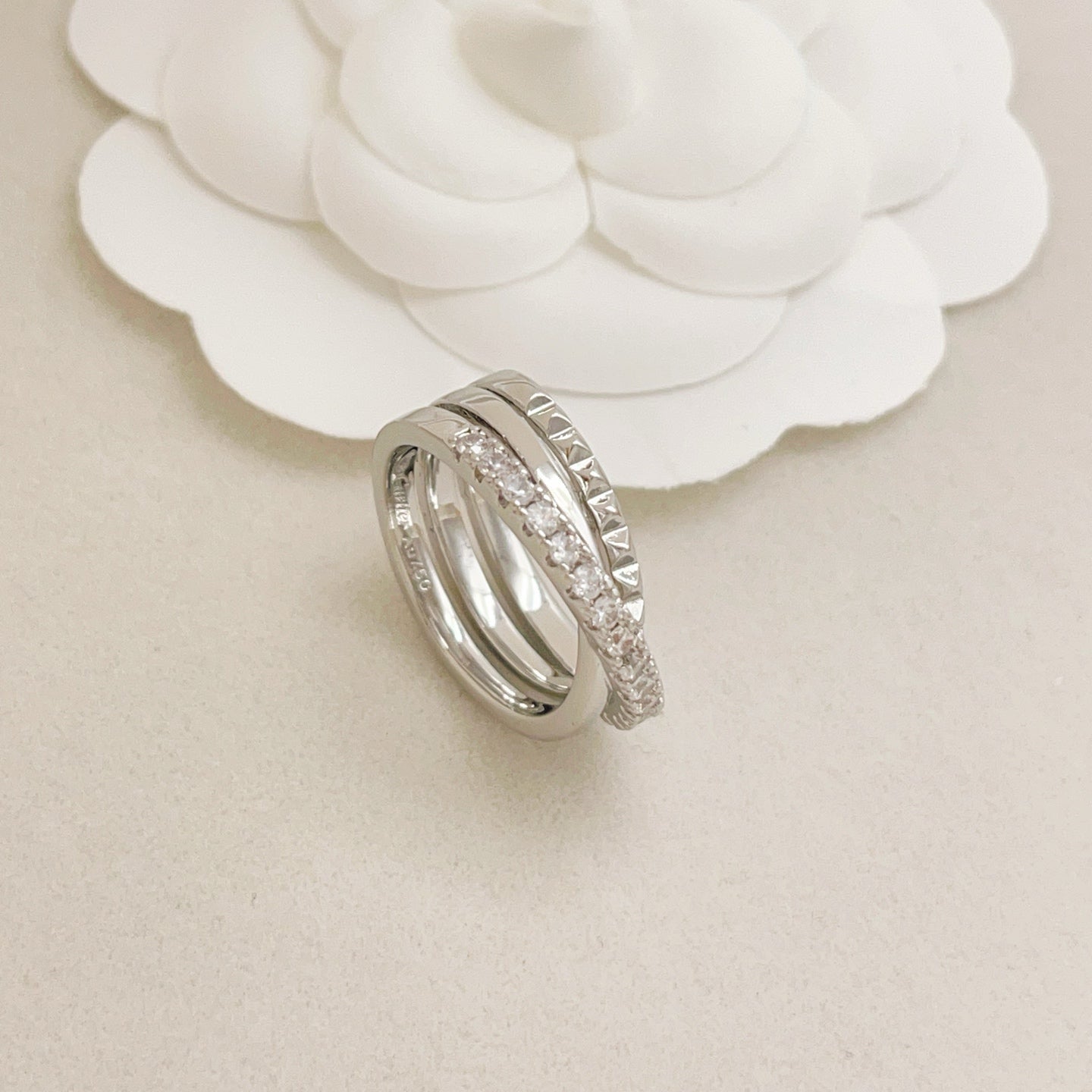 Cartier Silver Diamond-Set Triple-Band Stud Ring