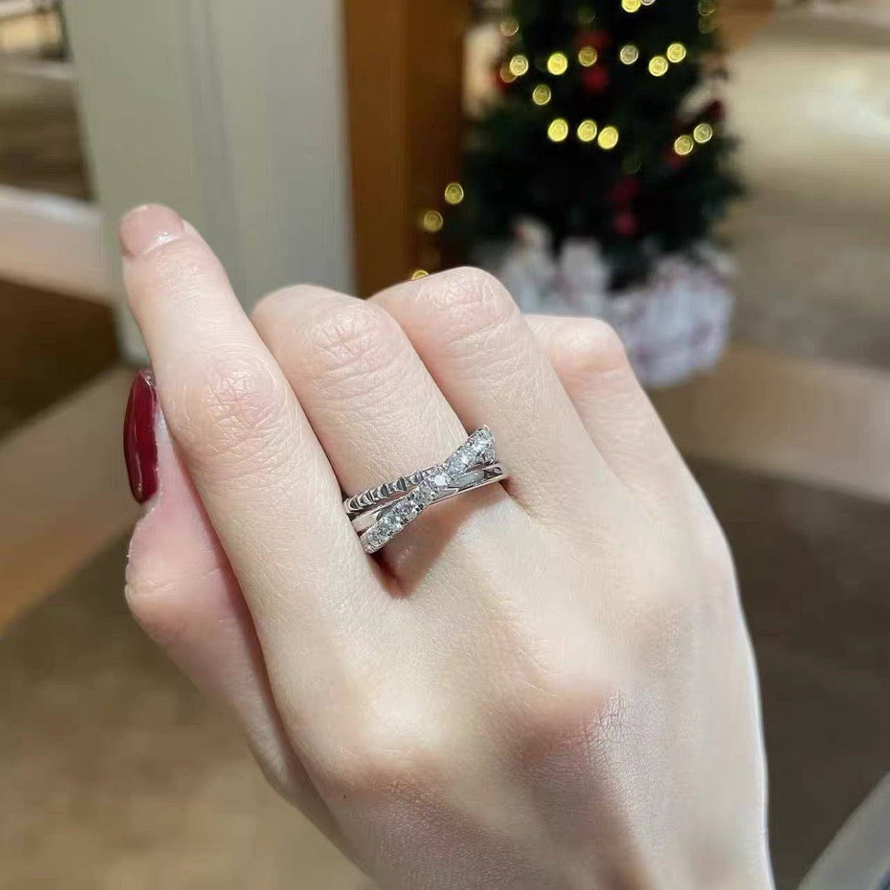 Cartier Silver Diamond-Set Triple-Band Stud Ring
