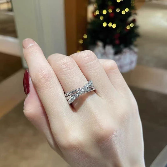 Cartier Silver Diamond-Set Triple-Band Stud Ring