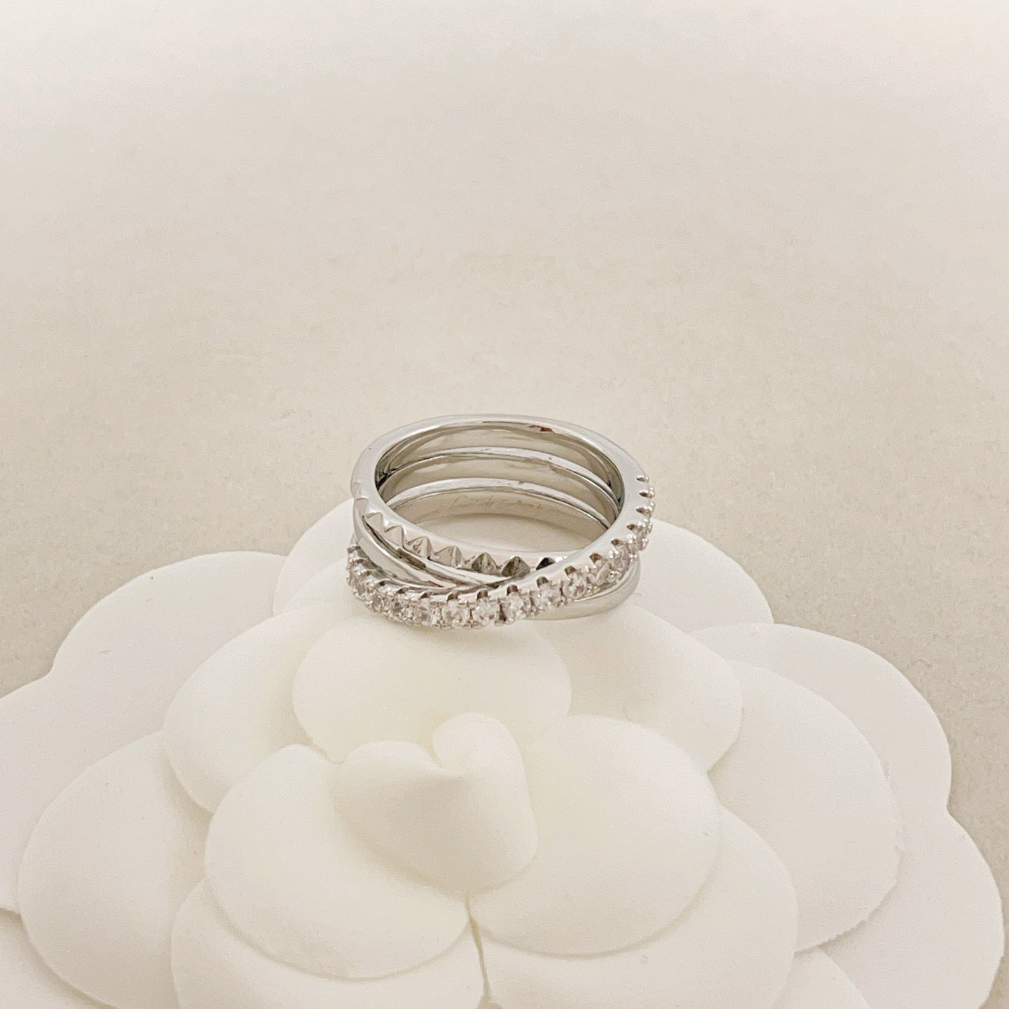 Cartier Silver Diamond-Set Triple-Band Stud Ring