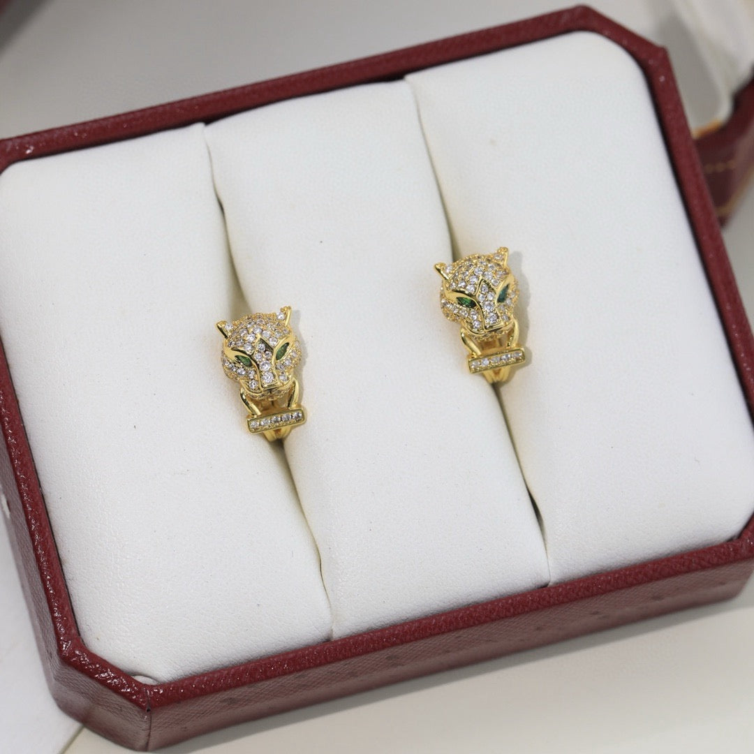 Cartier-Style Panther Head Stud Earrings
