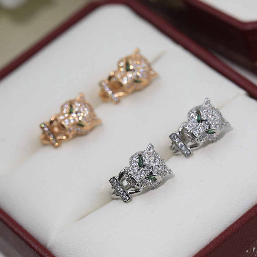 Cartier-Style Panther Head Stud Earrings
