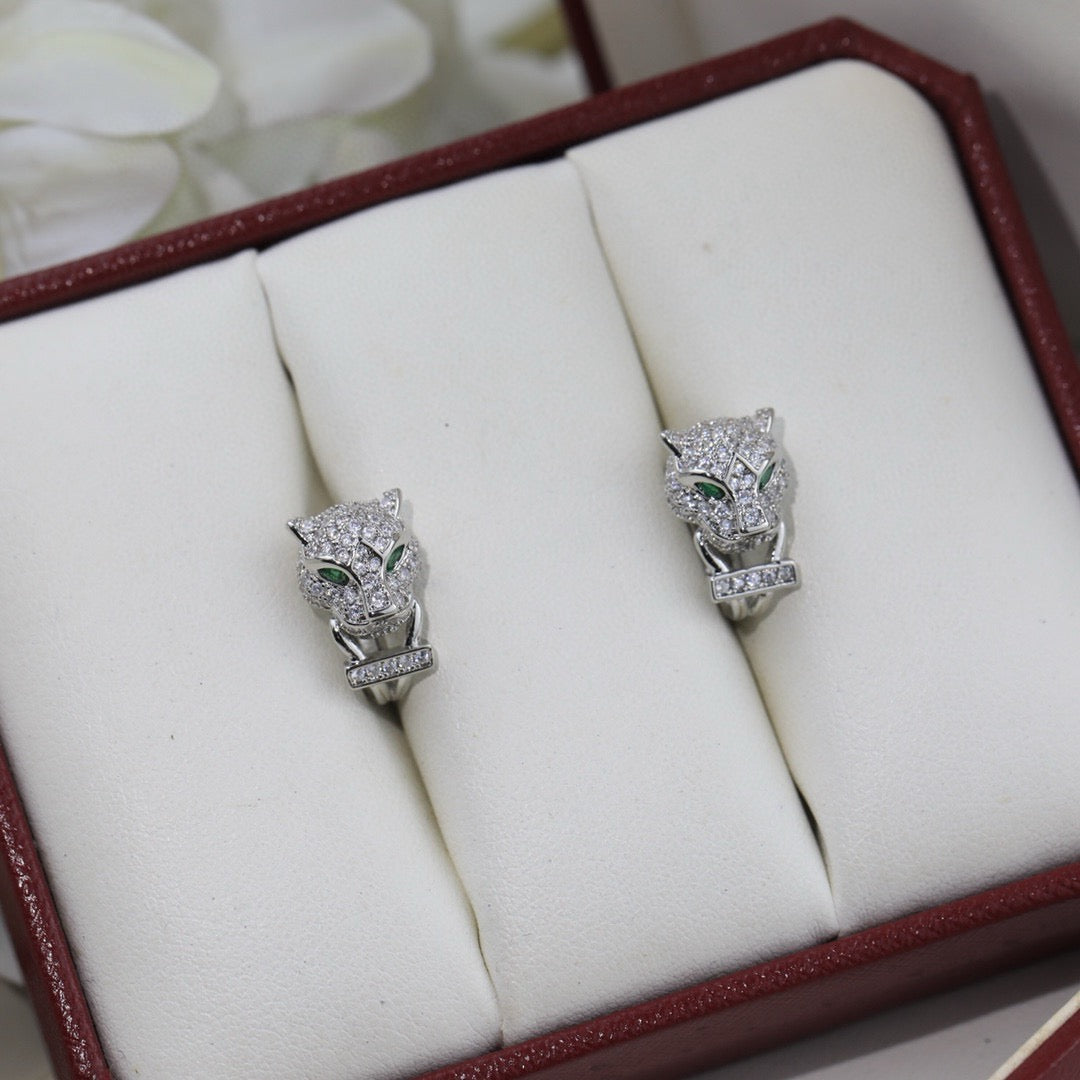 Cartier-Style Panther Head Stud Earrings