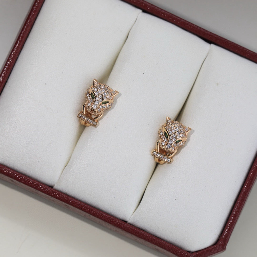 Cartier-Style Panther Head Stud Earrings