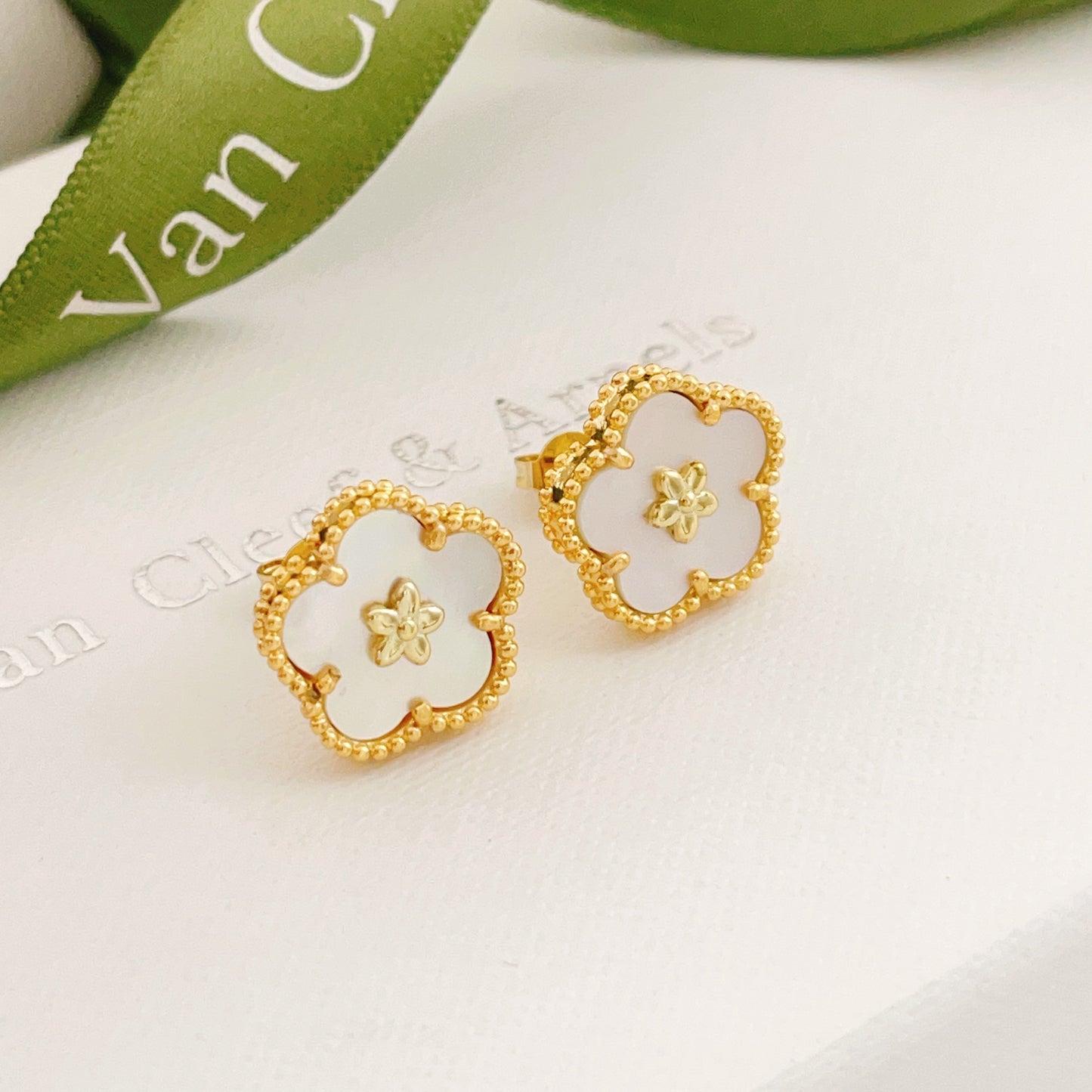 Van Cleef & Arpels Style Floral Stud Earrings