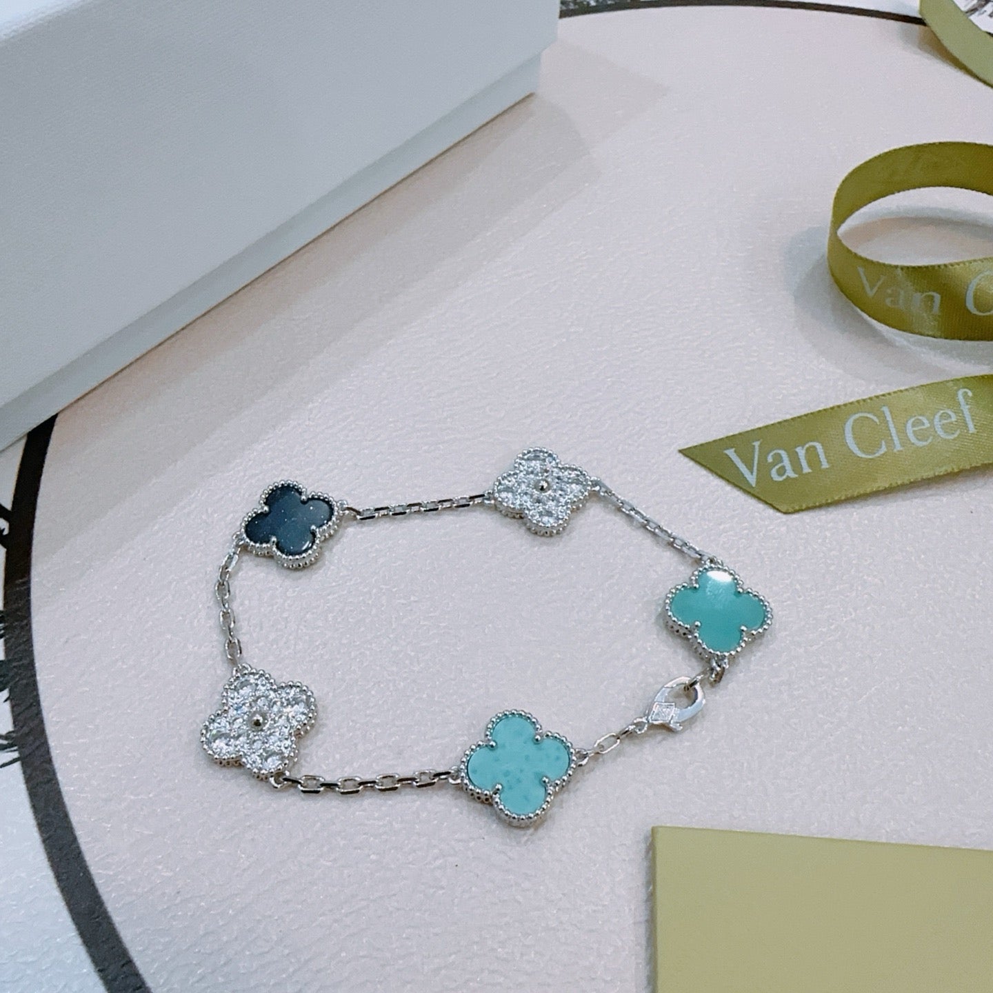 Van Cleef & Arpels-Style Rainbow Clover Bracelet