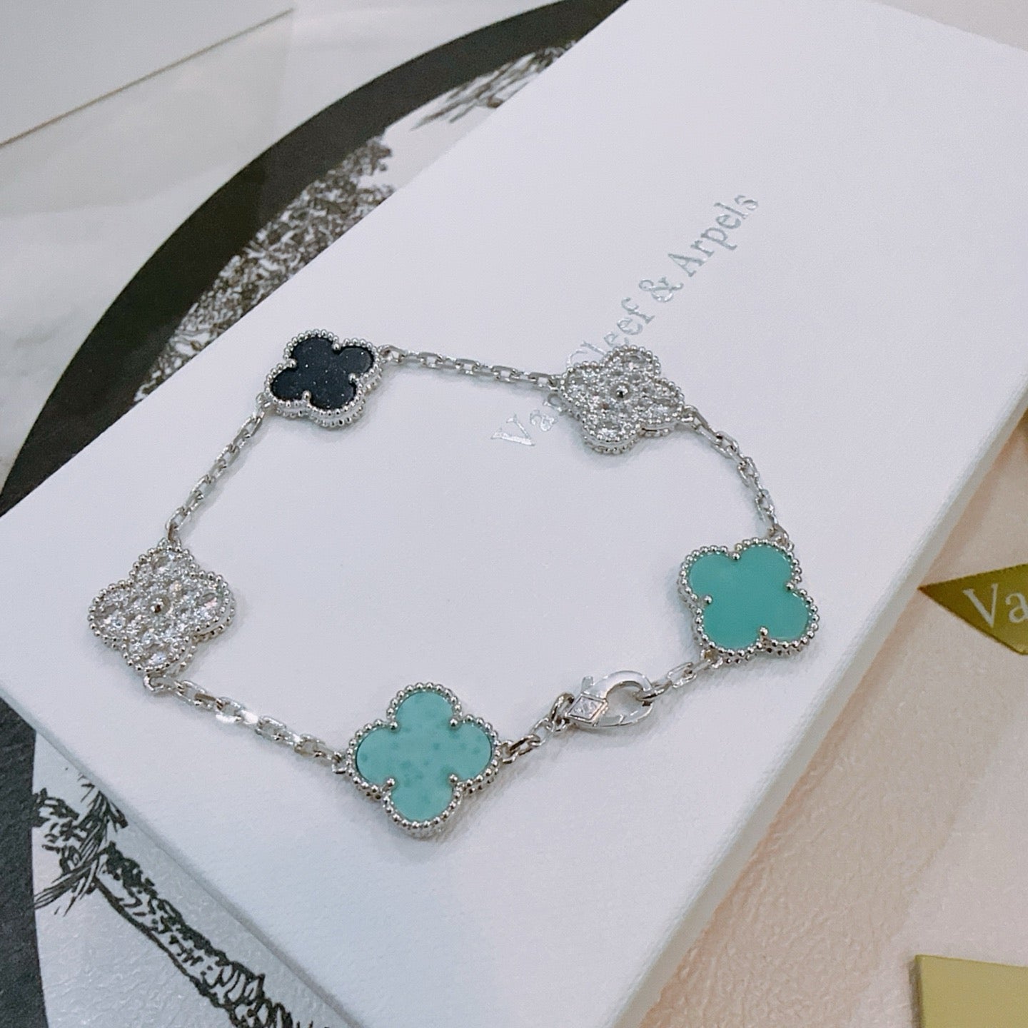 Van Cleef & Arpels-Style Rainbow Clover Bracelet