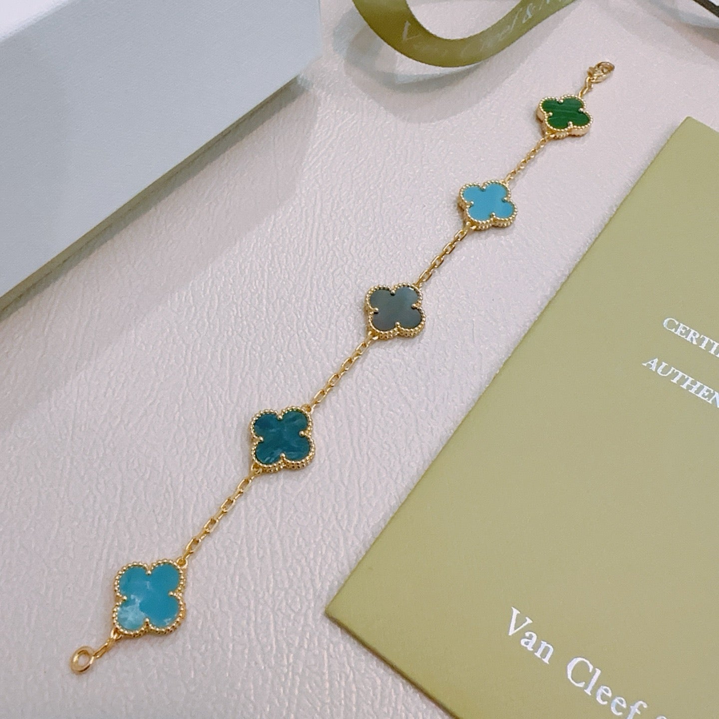 Van Cleef & Arpels-Style Rainbow Clover Bracelet
