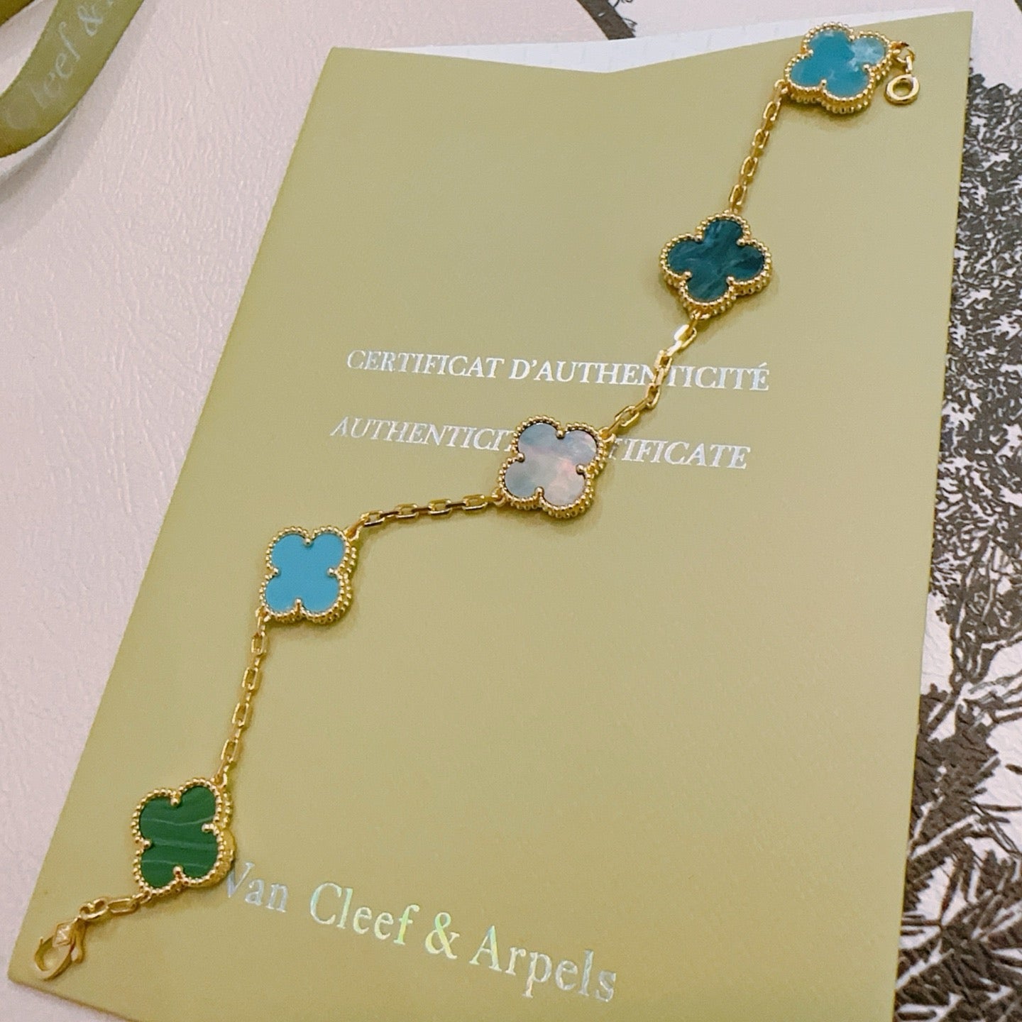 Van Cleef & Arpels-Style Rainbow Clover Bracelet