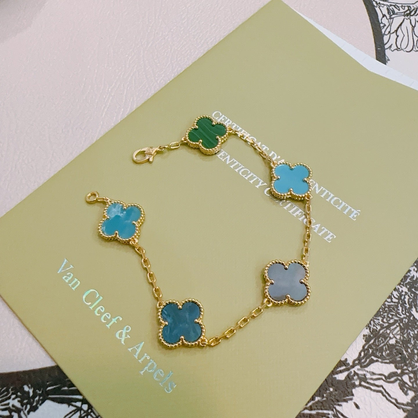Van Cleef & Arpels-Style Rainbow Clover Bracelet