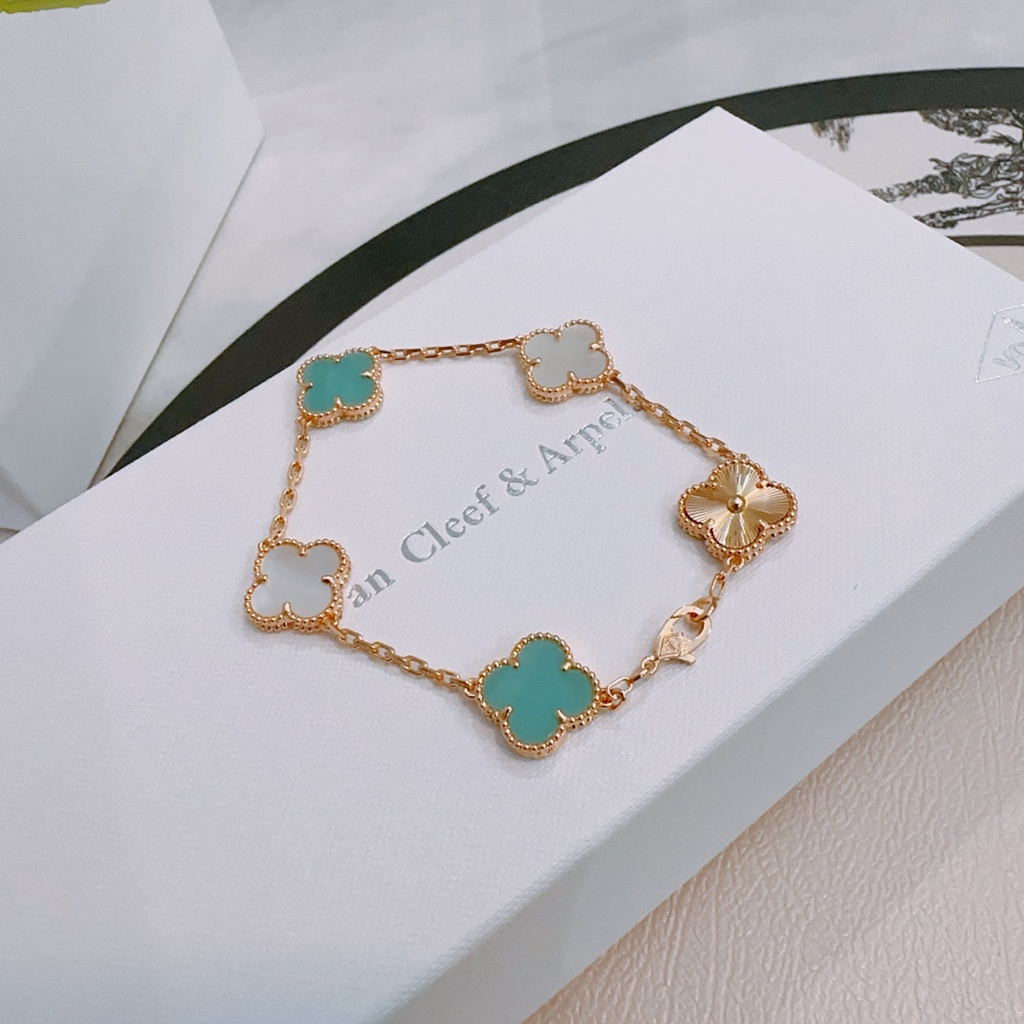 Van Cleef & Arpels-Style Rainbow Clover Bracelet