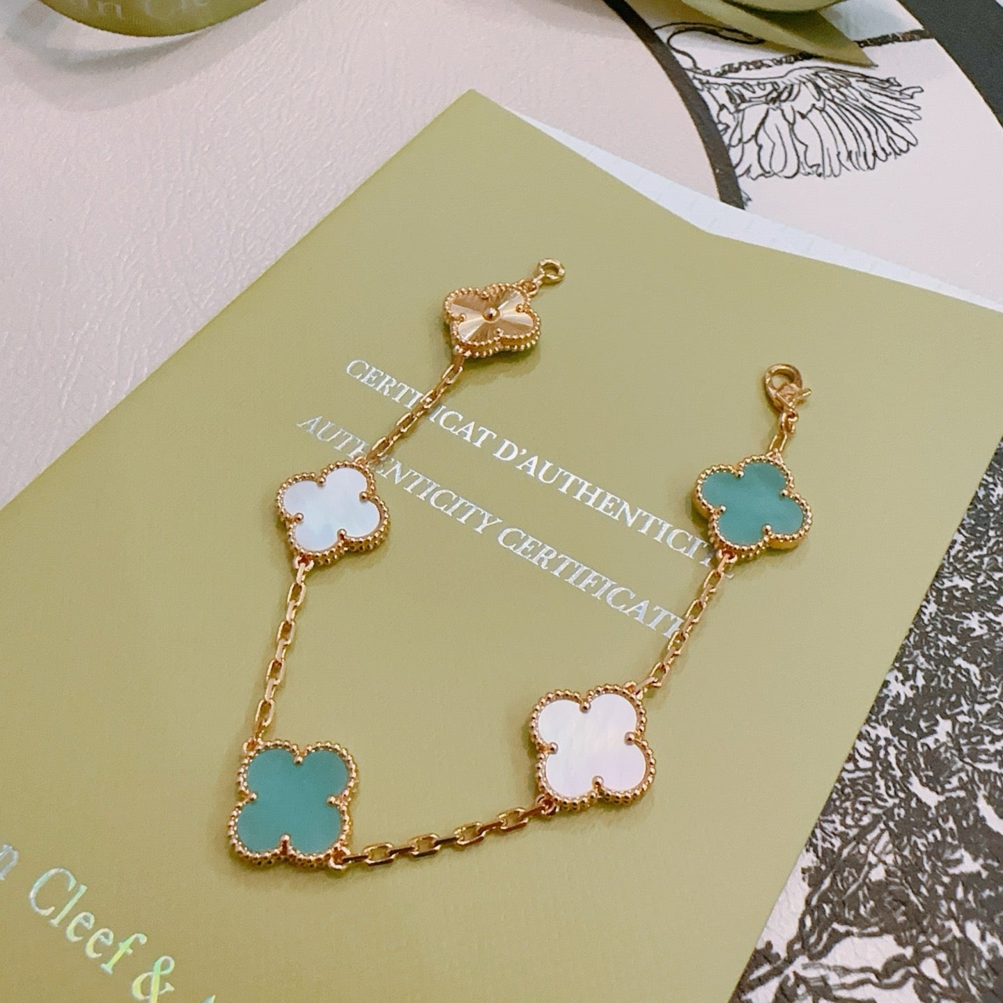 Van Cleef & Arpels-Style Rainbow Clover Bracelet