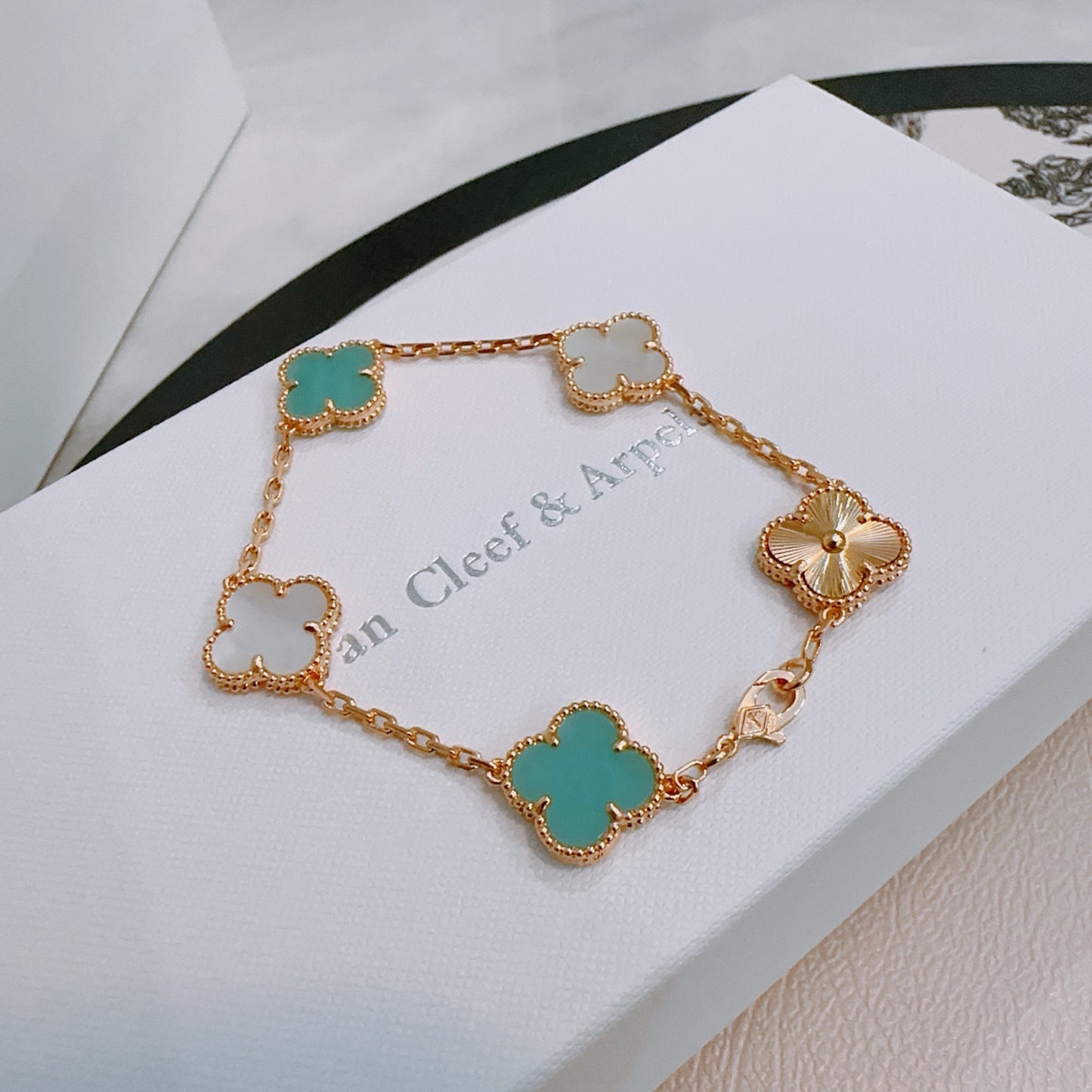 Van Cleef & Arpels-Style Rainbow Clover Bracelet