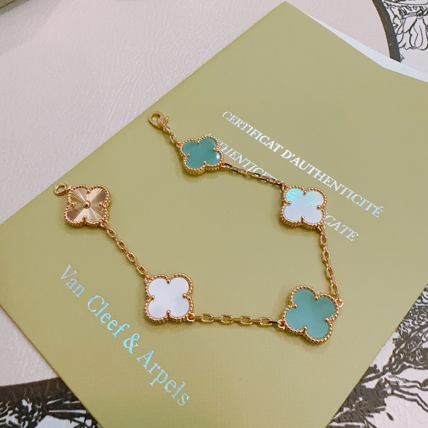 Van Cleef & Arpels-Style Rainbow Clover Bracelet