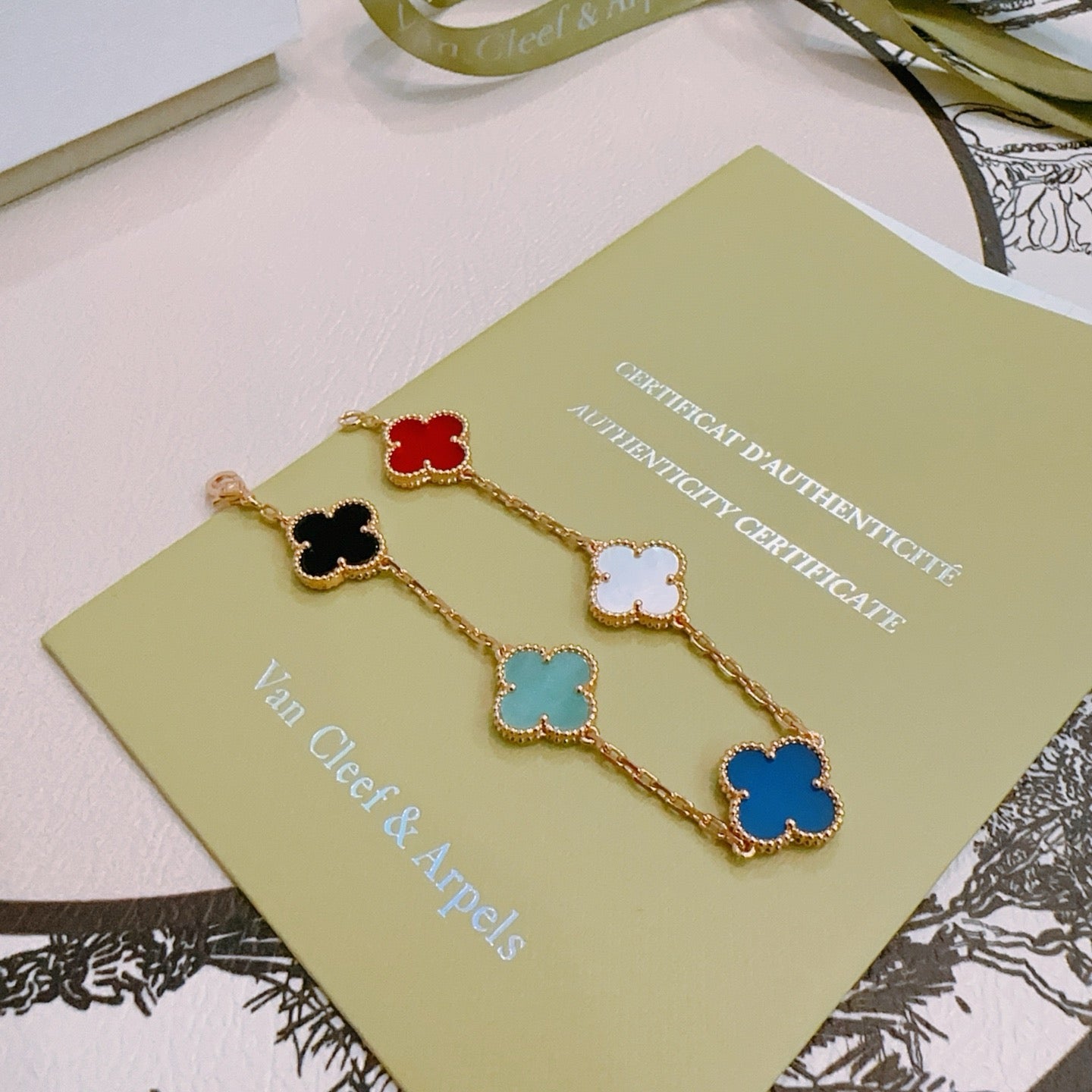 Van Cleef & Arpels-Style Rainbow Clover Bracelet