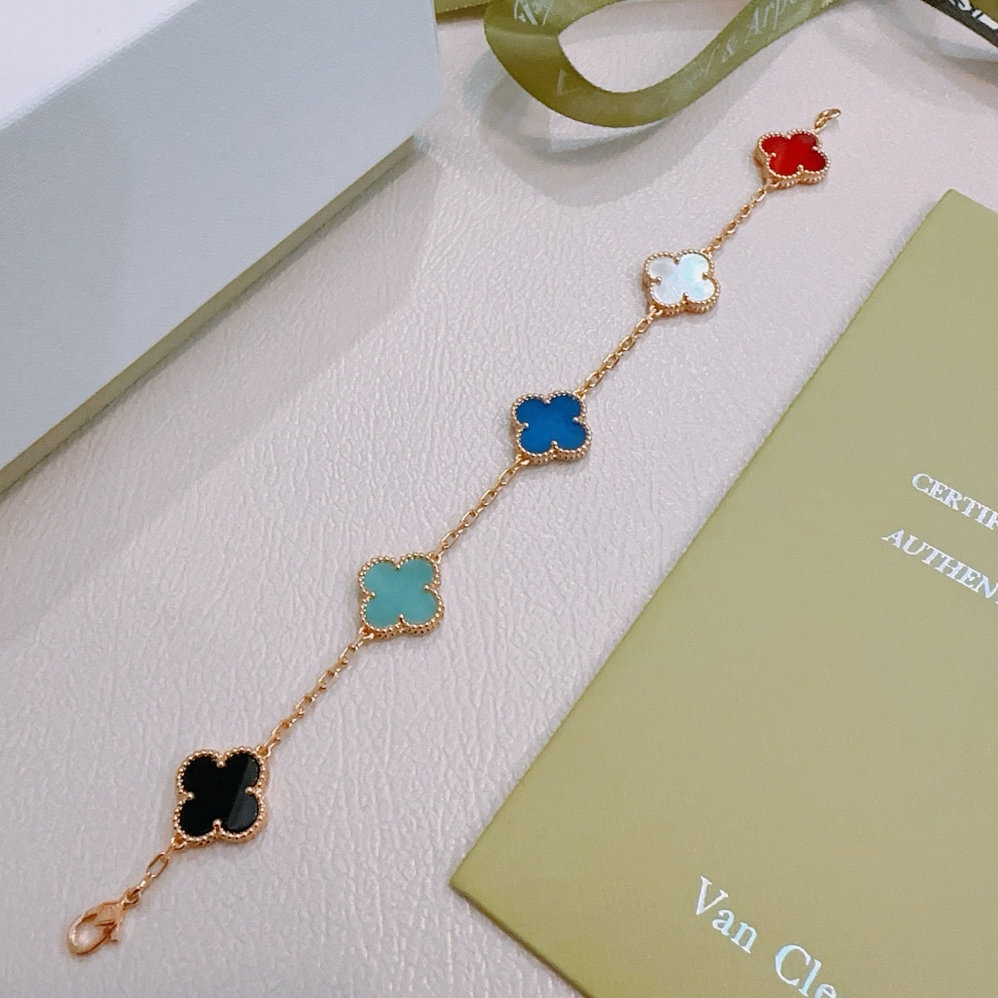 Van Cleef & Arpels-Style Rainbow Clover Bracelet