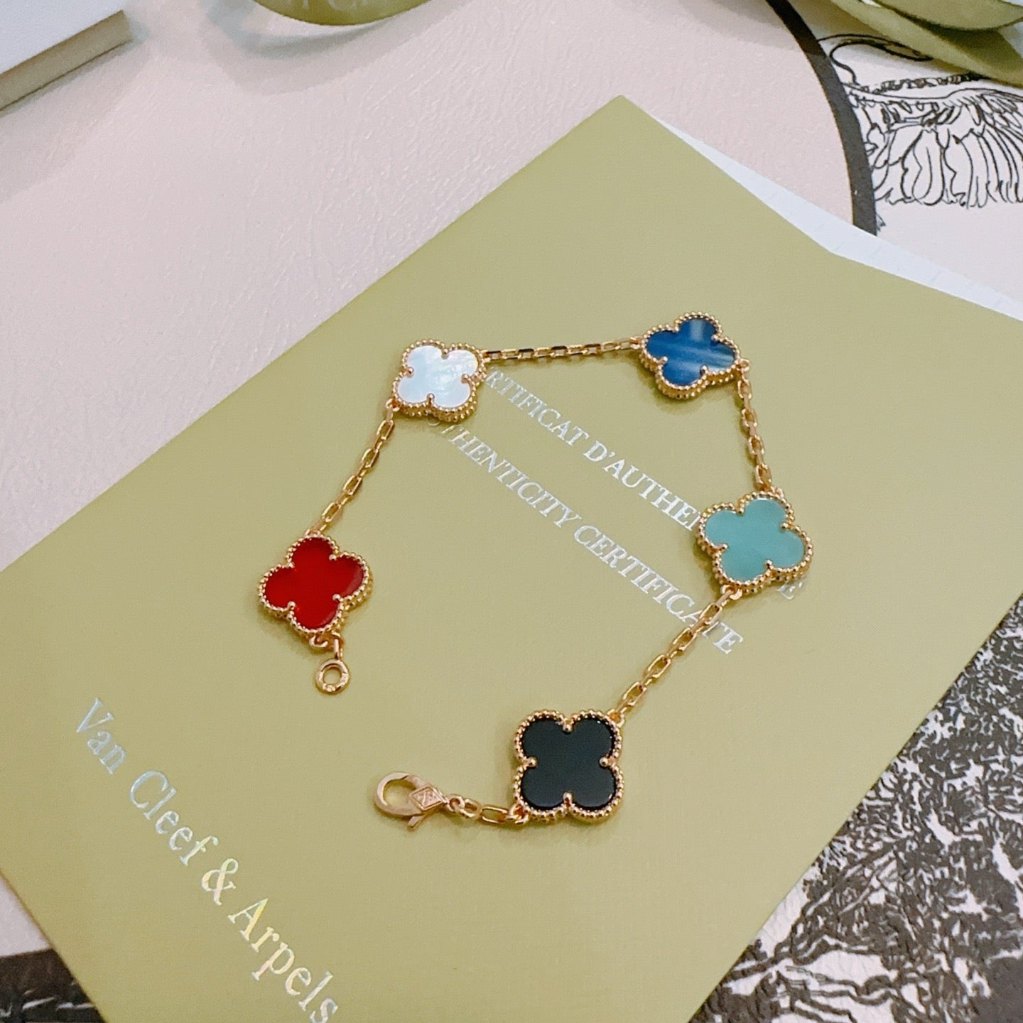 Van Cleef & Arpels-Style Rainbow Clover Bracelet