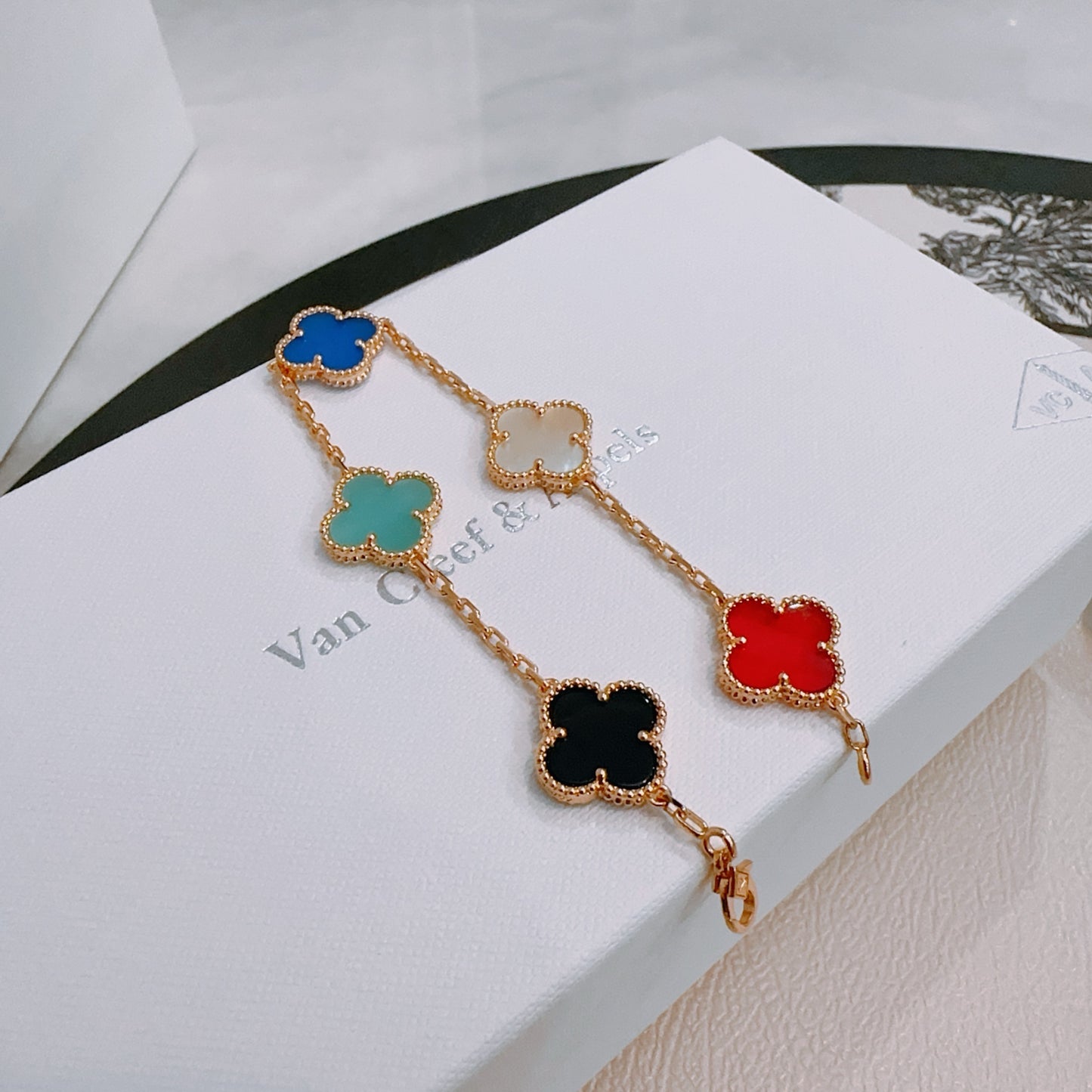 Van Cleef & Arpels-Style Rainbow Clover Bracelet