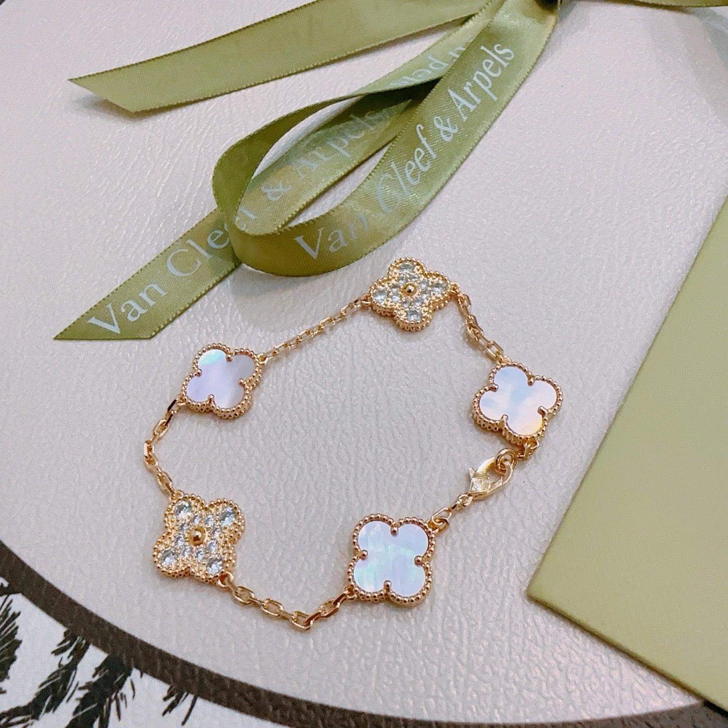 Van Cleef & Arpels-Style Rainbow Clover Bracelet