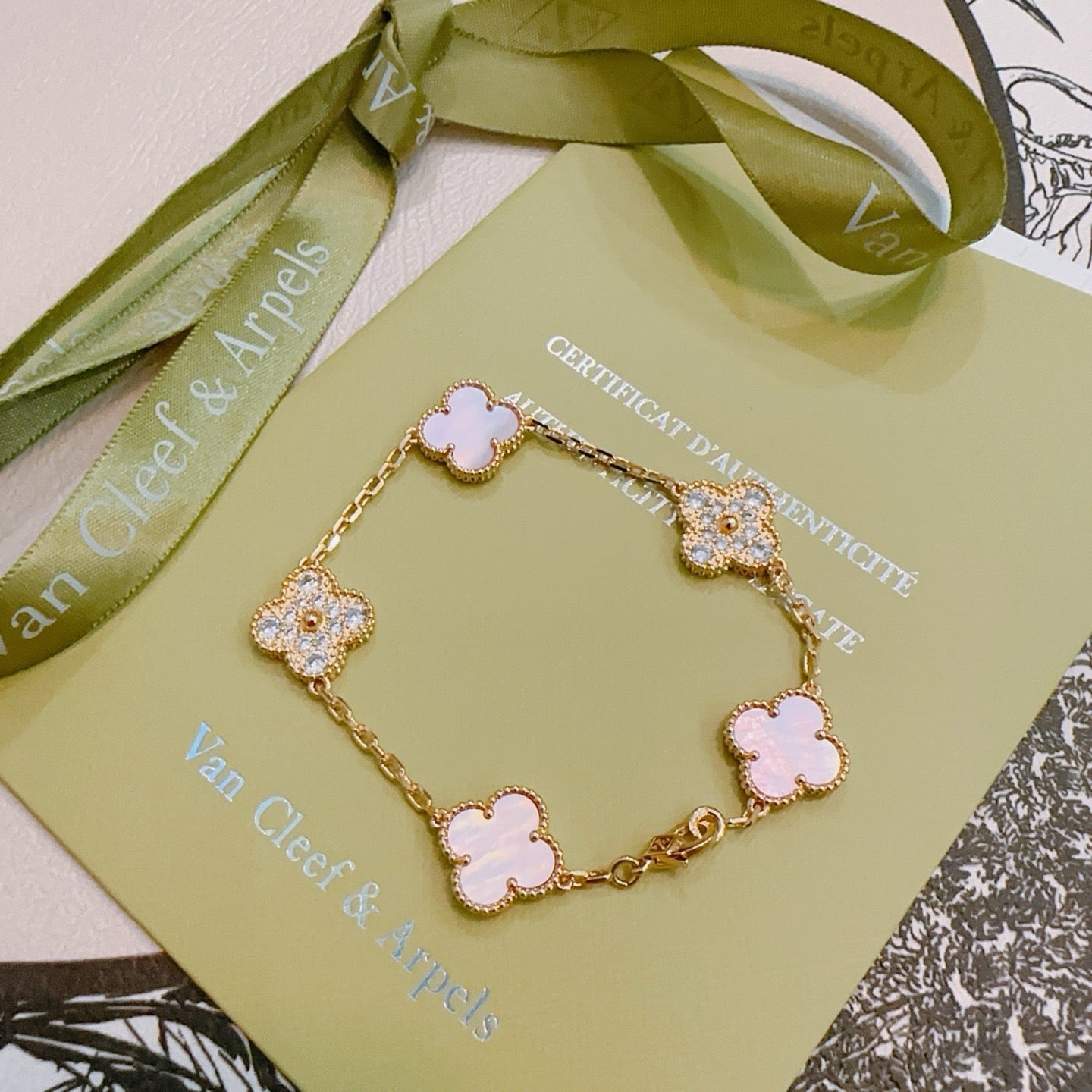 Van Cleef & Arpels-Style Rainbow Clover Bracelet