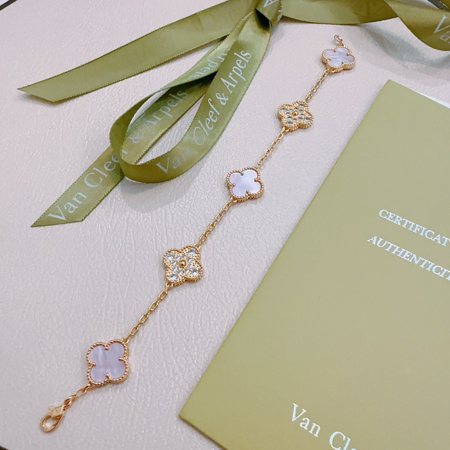Van Cleef & Arpels-Style Rainbow Clover Bracelet