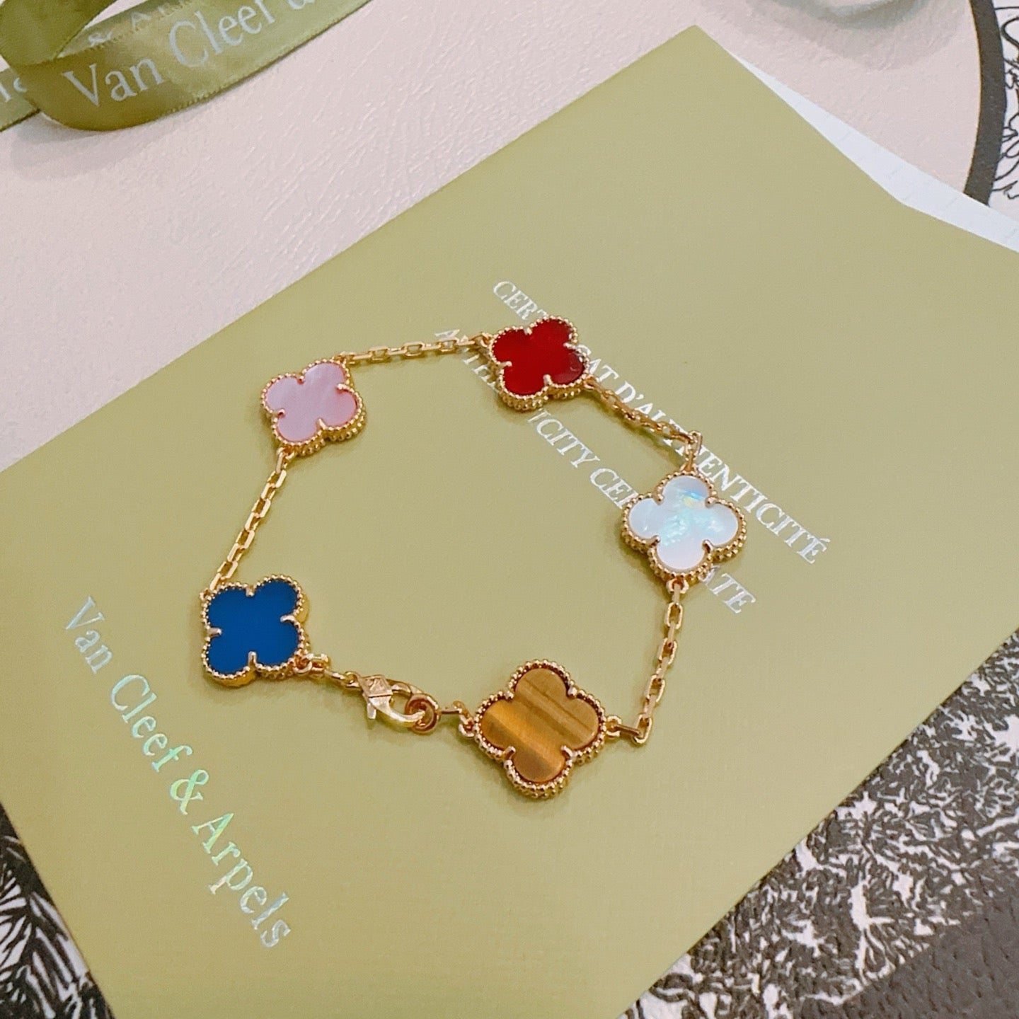 Van Cleef & Arpels-Style Rainbow Clover Bracelet