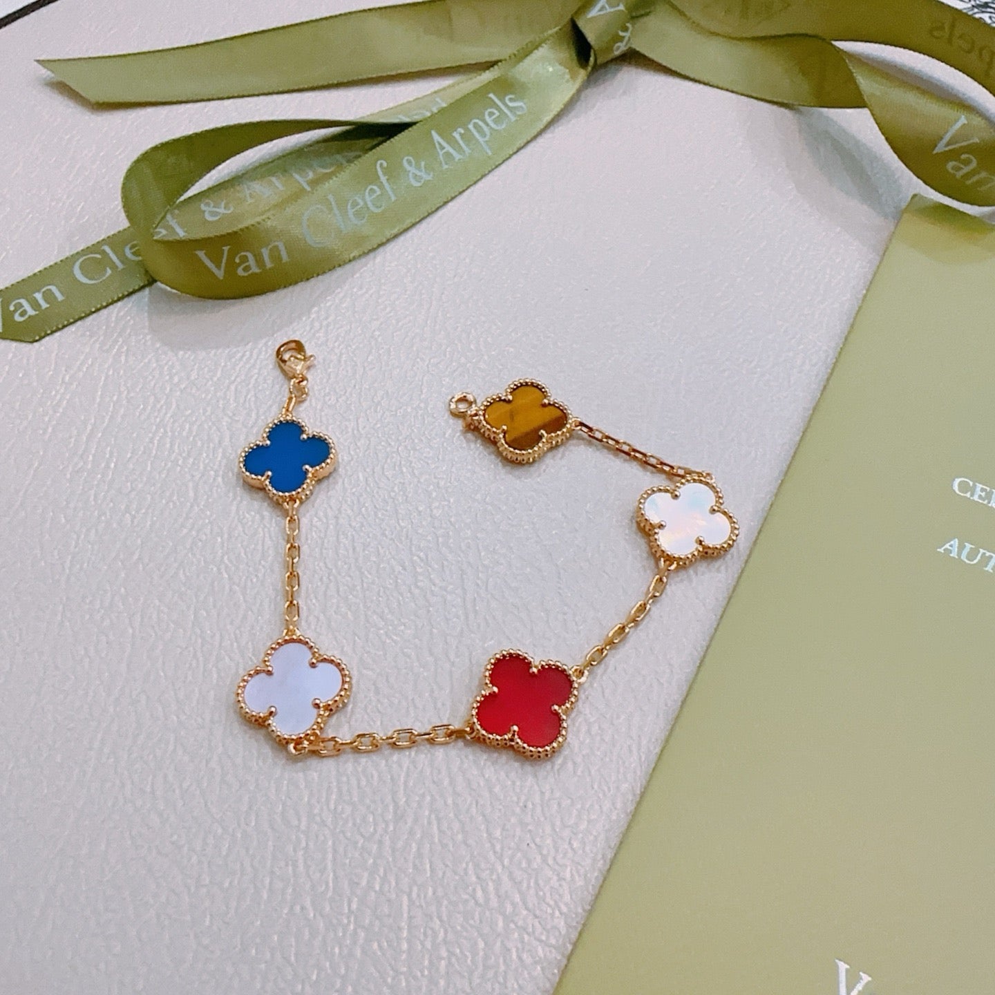Van Cleef & Arpels-Style Rainbow Clover Bracelet