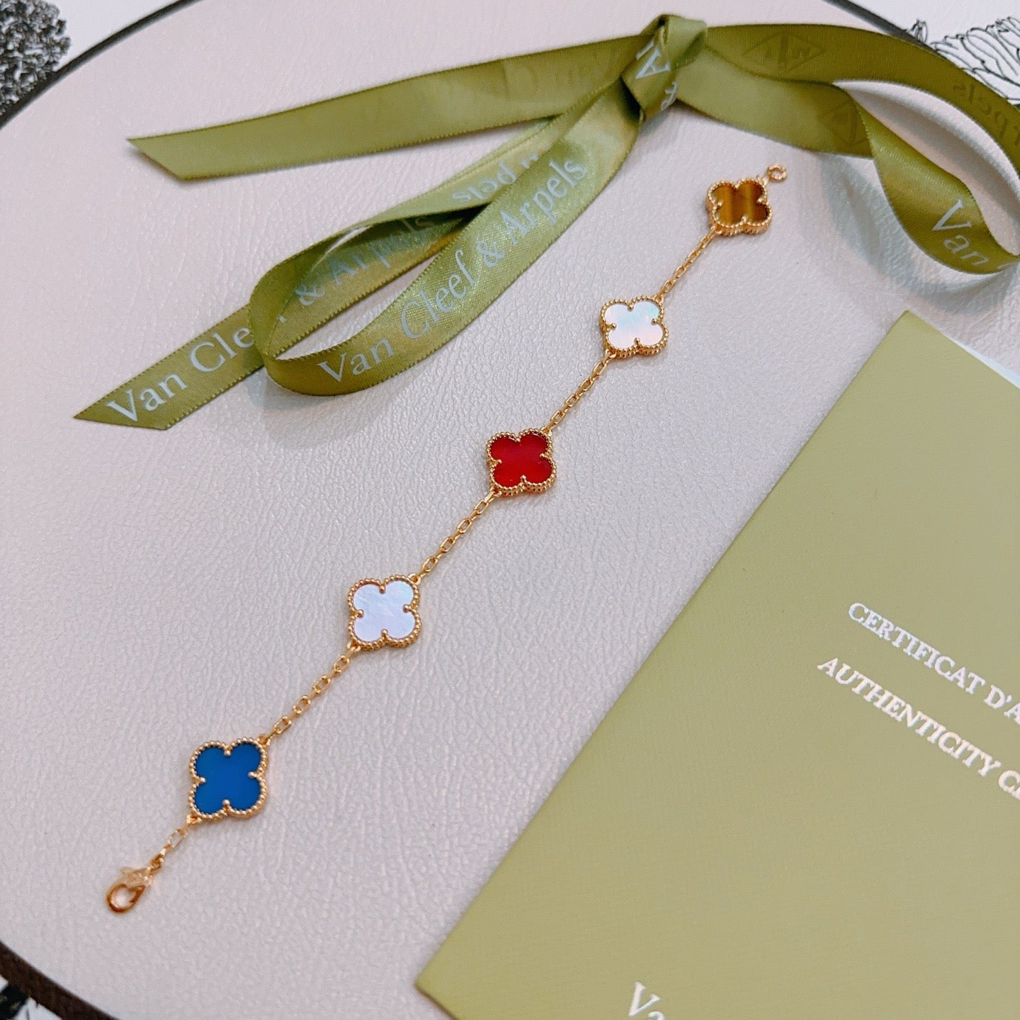 Van Cleef & Arpels-Style Rainbow Clover Bracelet