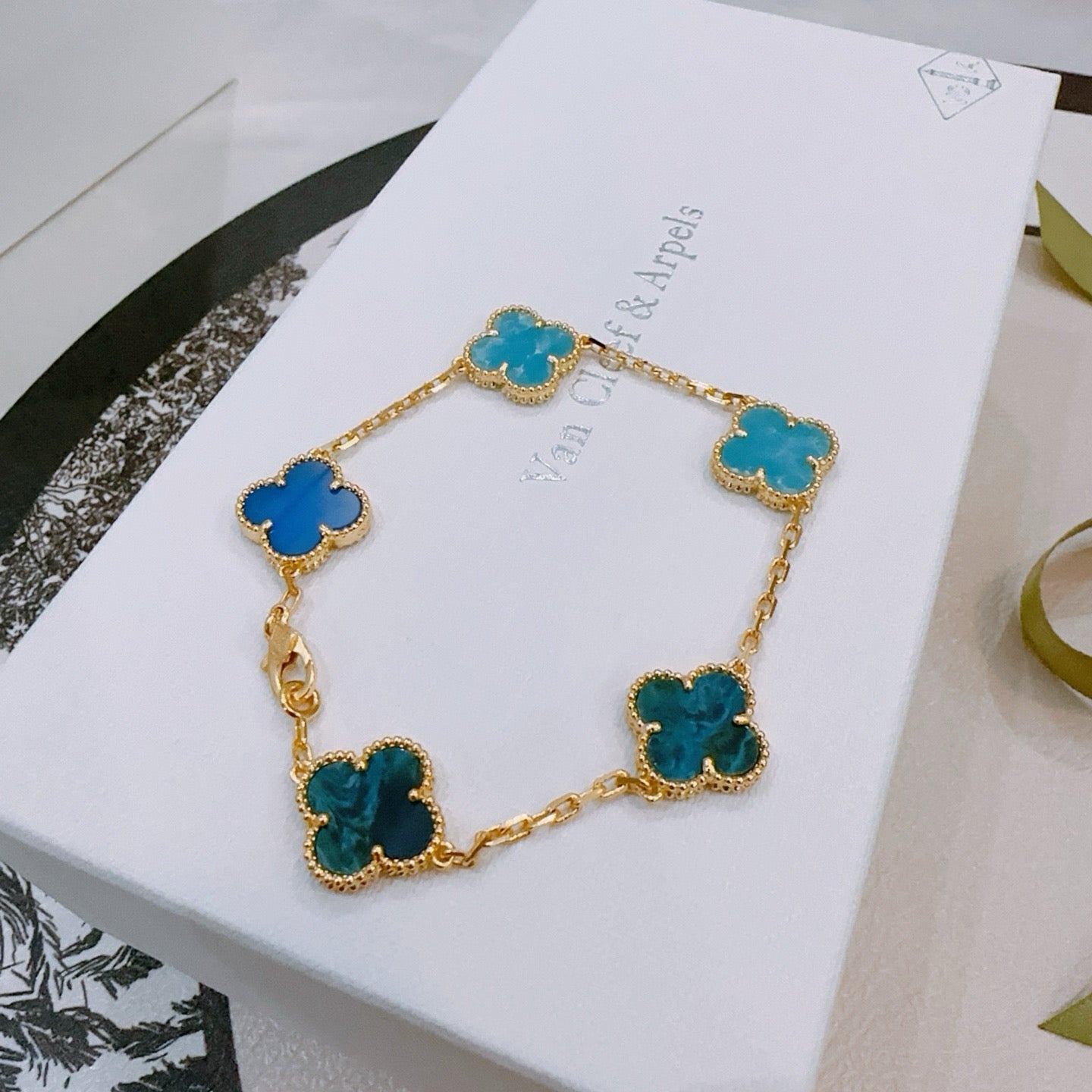 Van Cleef & Arpels-Style Rainbow Clover Bracelet