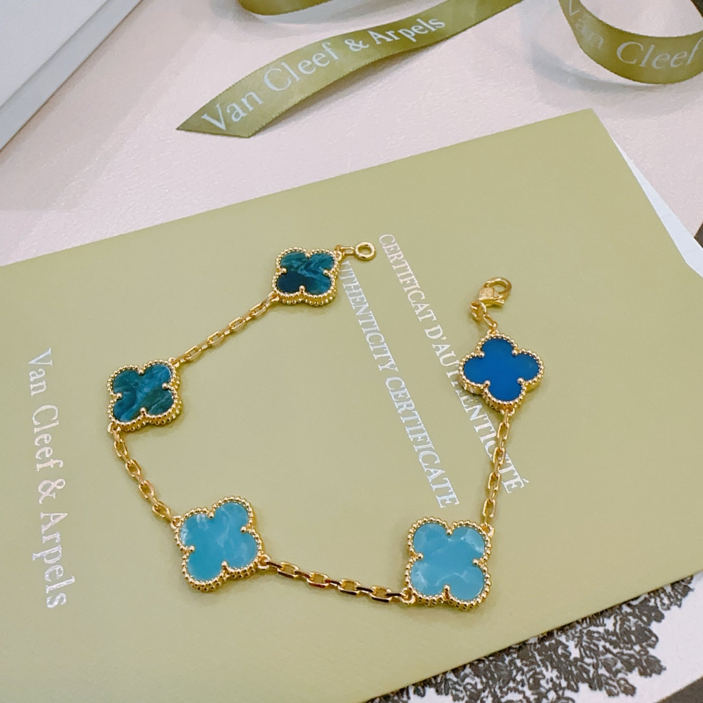 Van Cleef & Arpels-Style Rainbow Clover Bracelet