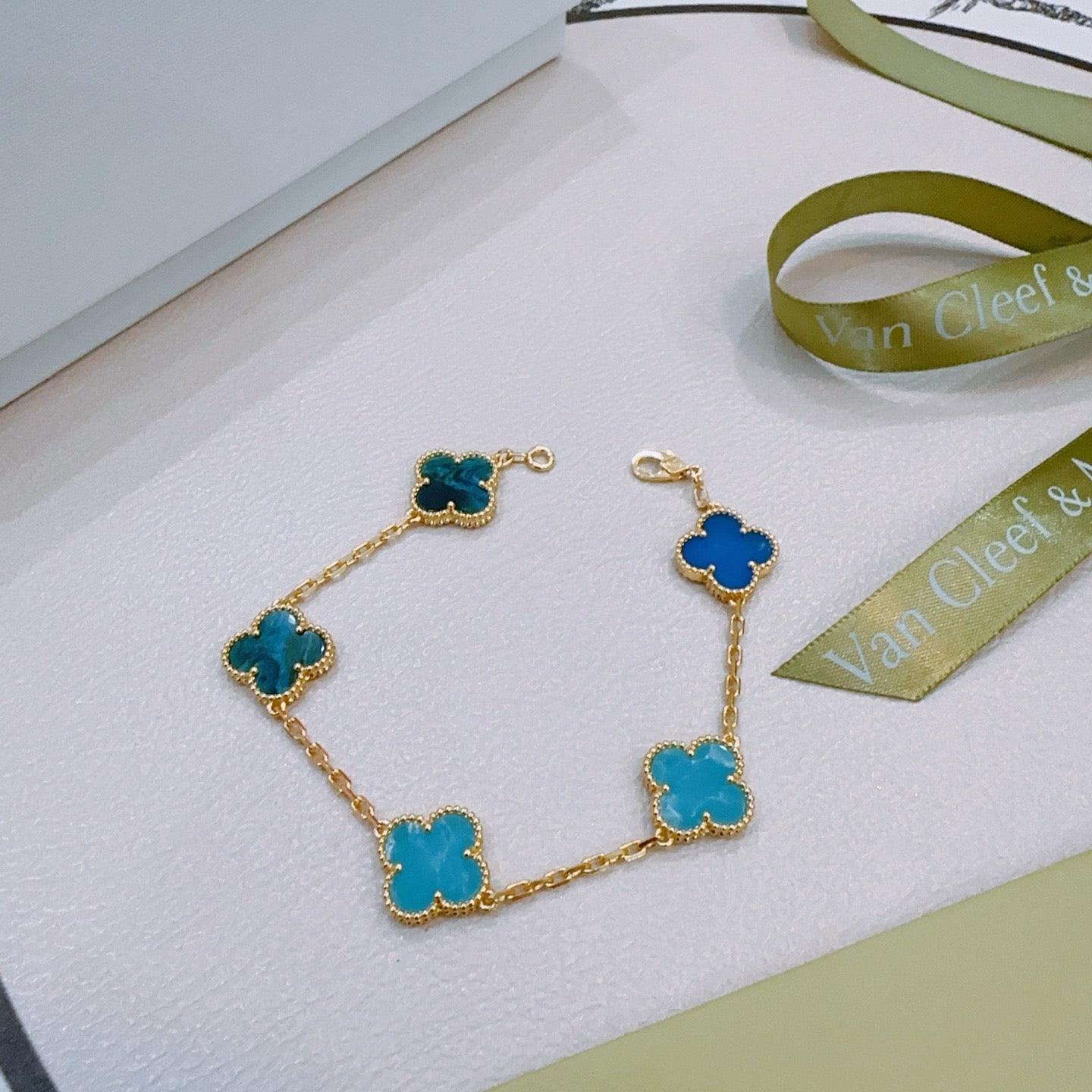 Van Cleef & Arpels-Style Rainbow Clover Bracelet