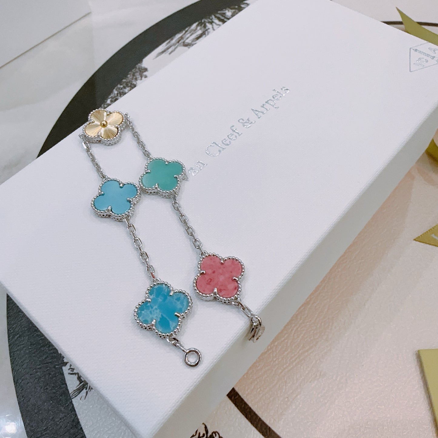 Van Cleef & Arpels-Style Rainbow Clover Bracelet