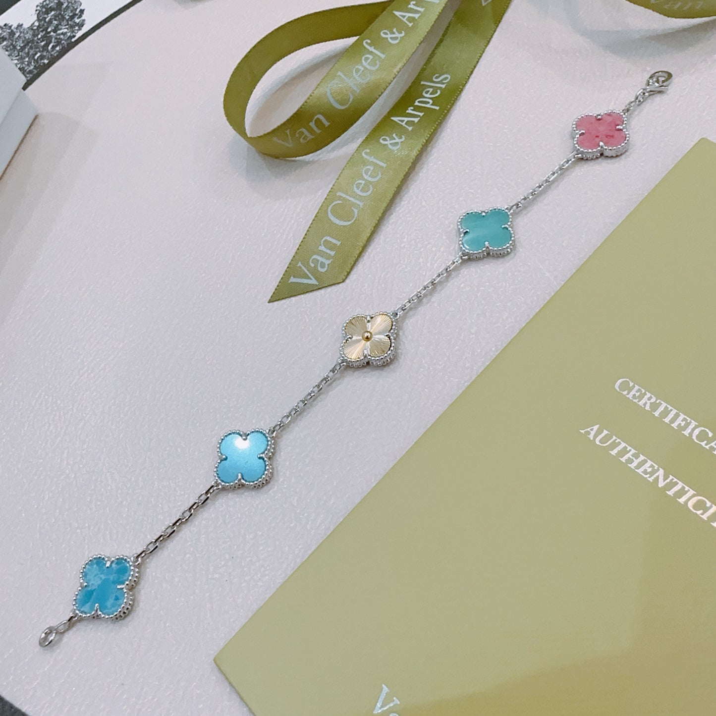 Van Cleef & Arpels-Style Rainbow Clover Bracelet