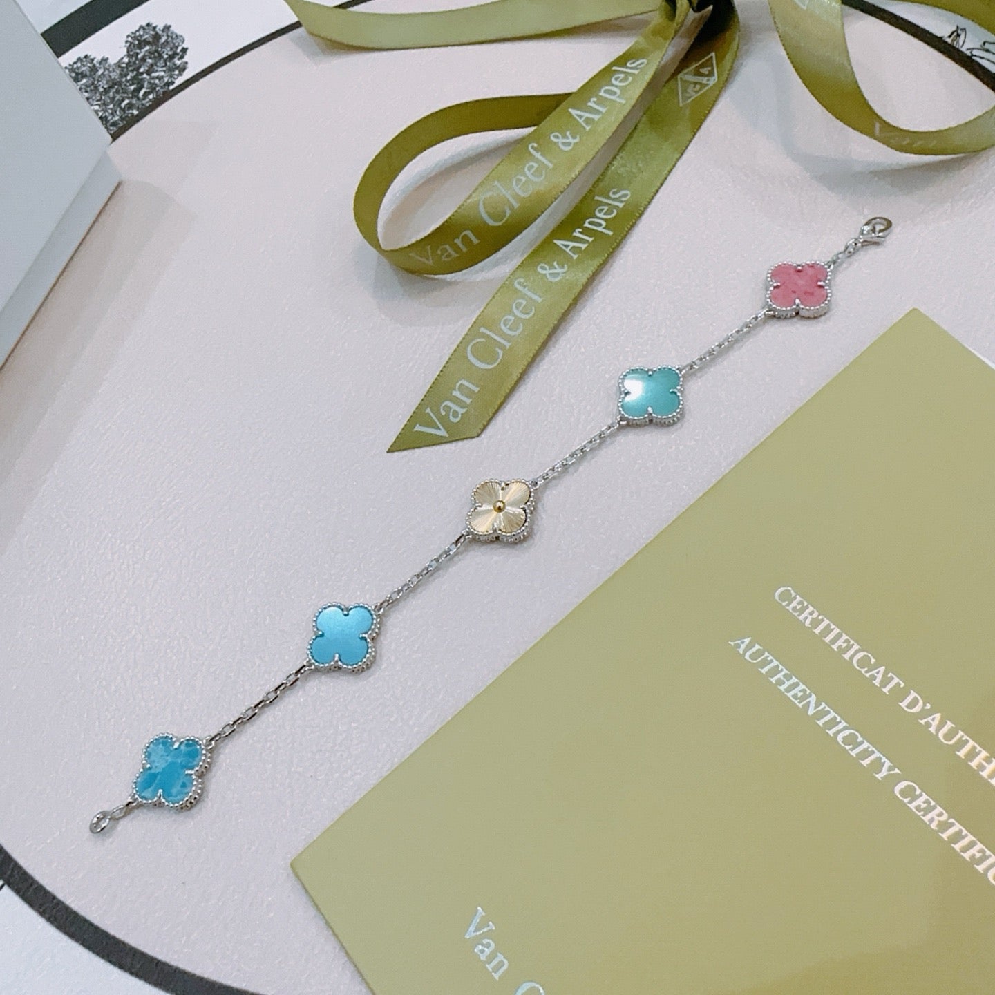 Van Cleef & Arpels-Style Rainbow Clover Bracelet