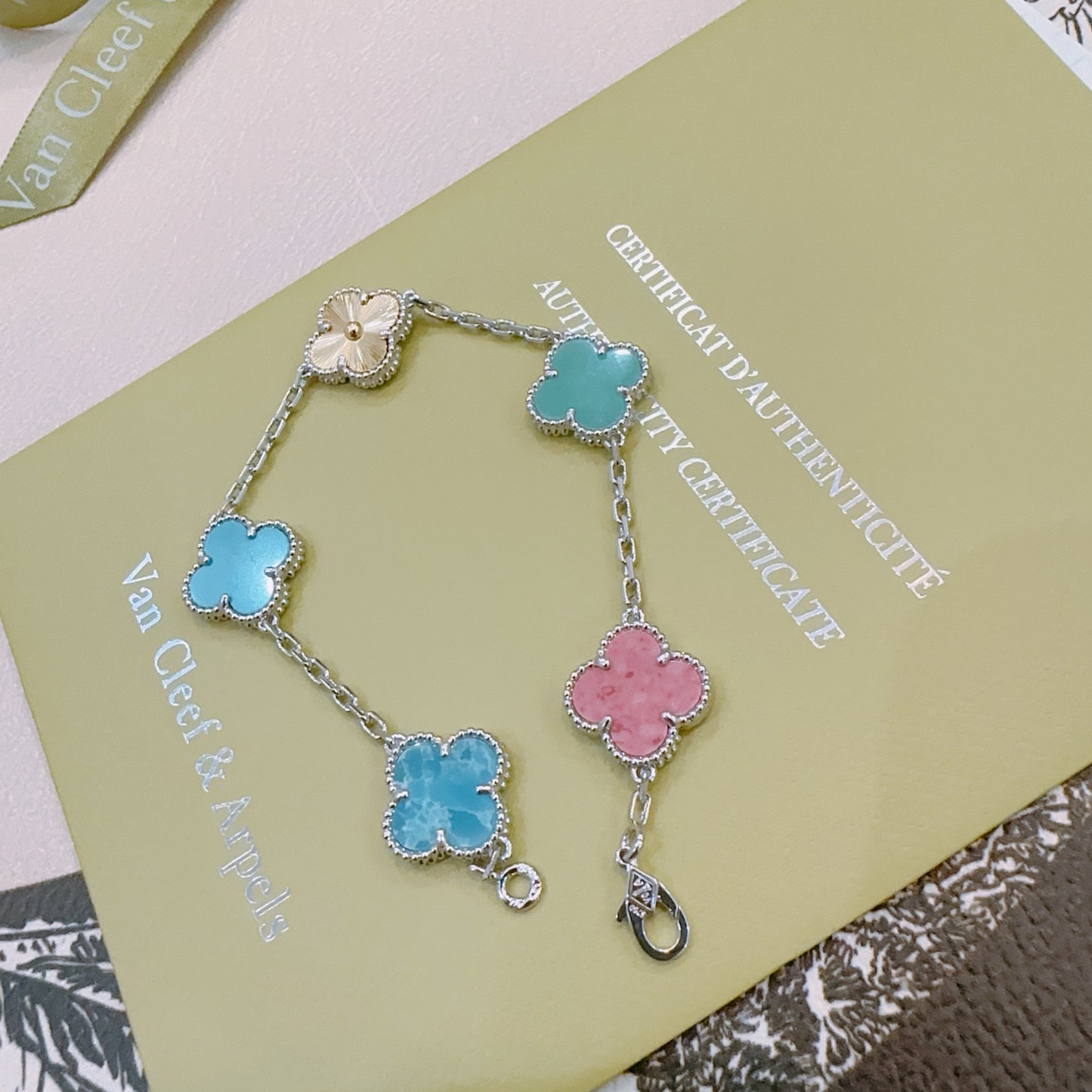Van Cleef & Arpels-Style Rainbow Clover Bracelet