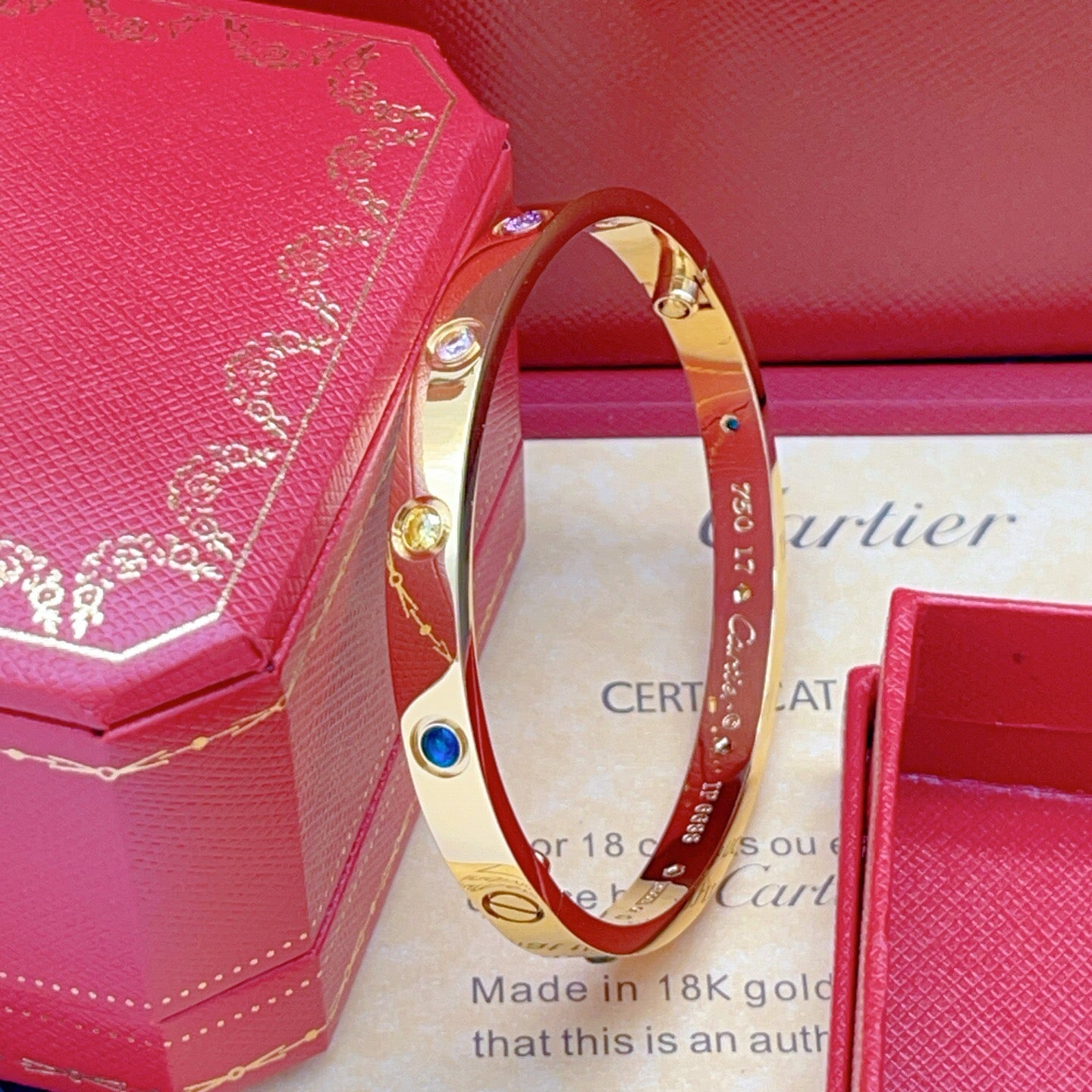 Cartier Gold-Finish Bracelet with Colored Stones