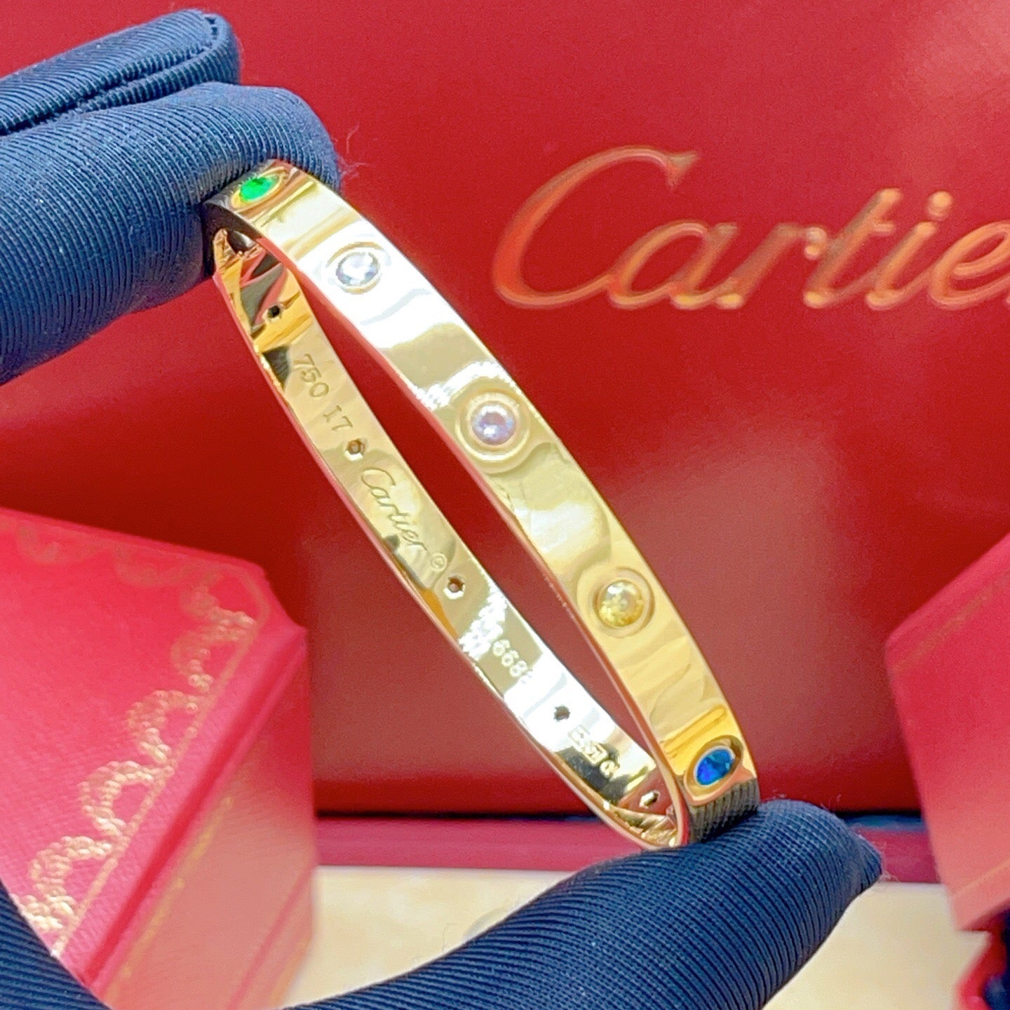 Cartier Gold-Finish Bracelet with Colored Stones