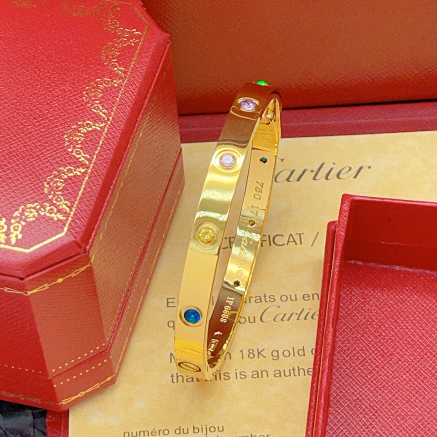 Cartier Gold-Finish Bracelet with Colored Stones