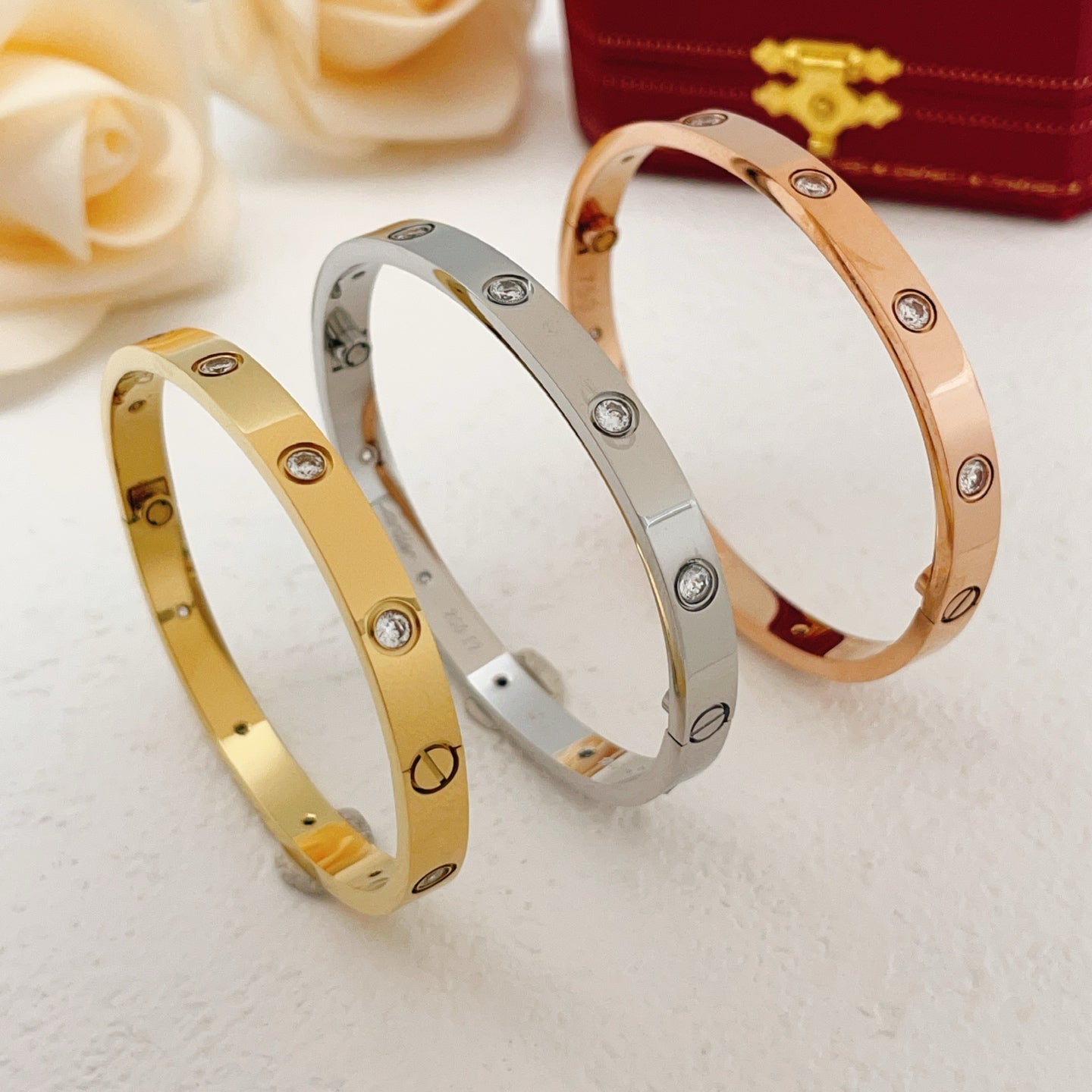 Cartier Wide Polished Bracelet with 10 Diamonds