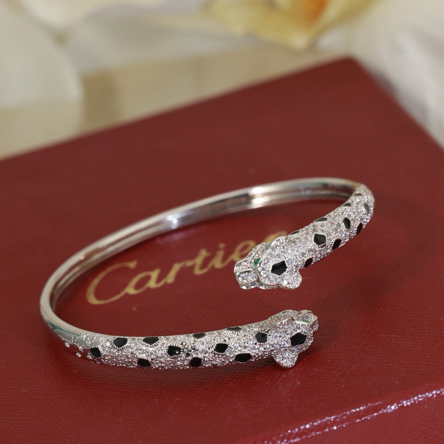 Cartier-Style Panther Head Pavé Bracelet