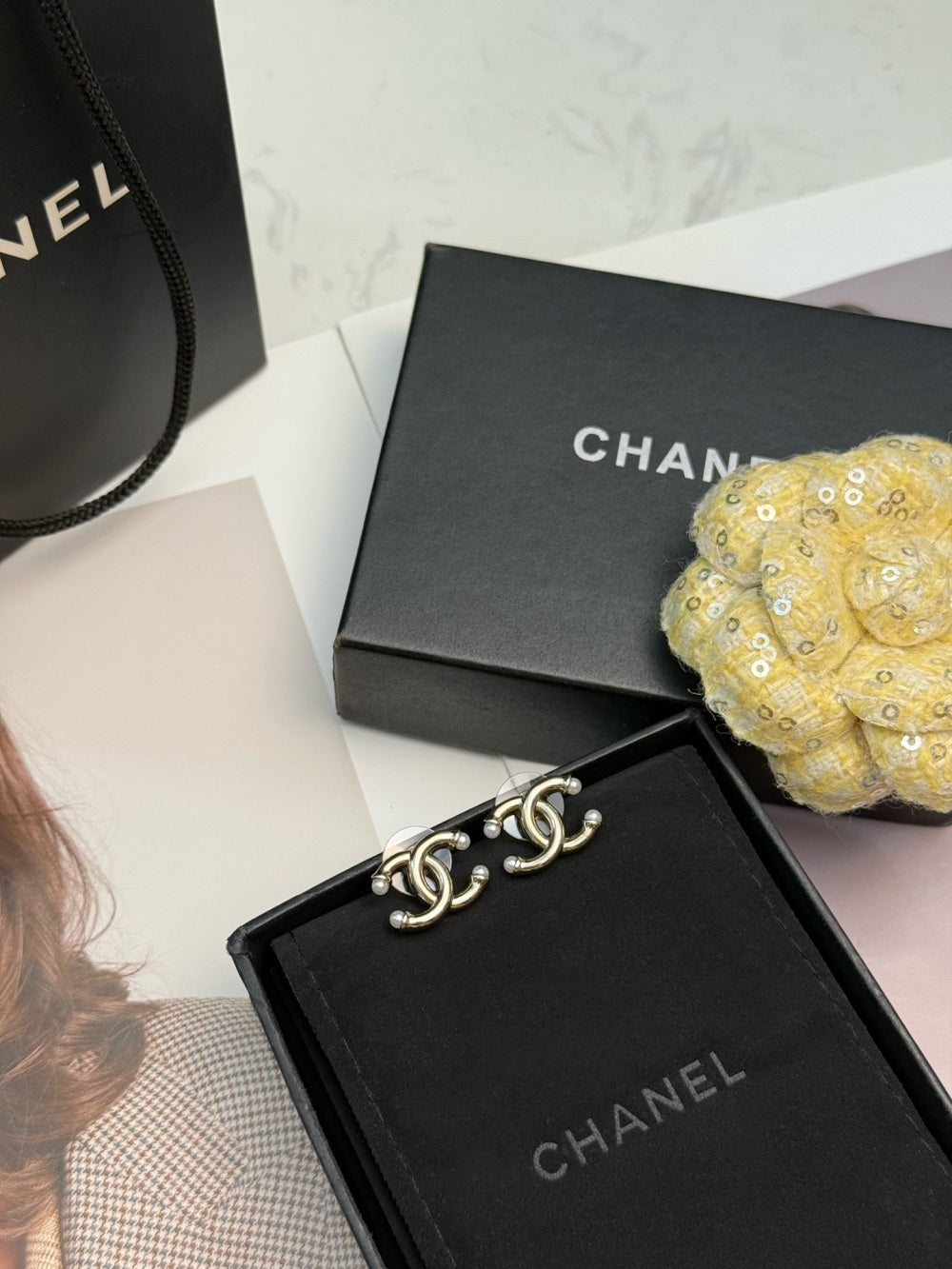 Chanel Pearl Brass Earrings