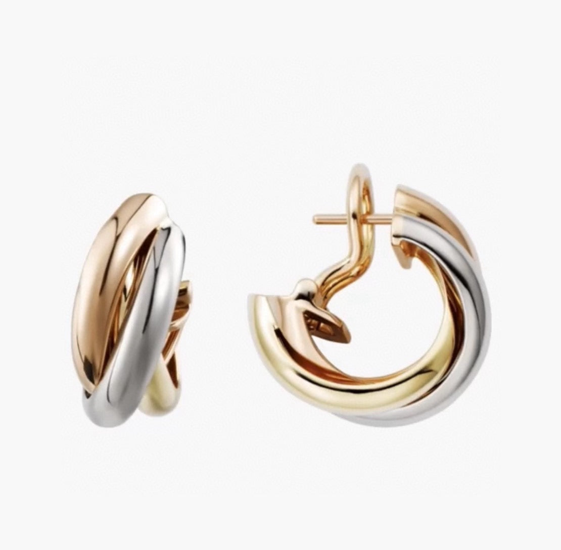 Cartier 18K Tri-Color Three-Ring Stud Earrings