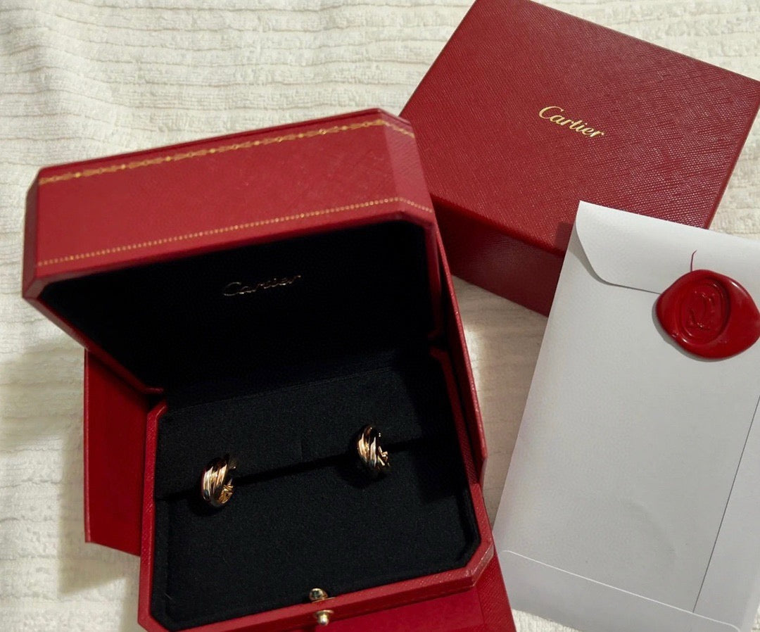Cartier 18K Tri-Color Three-Ring Stud Earrings