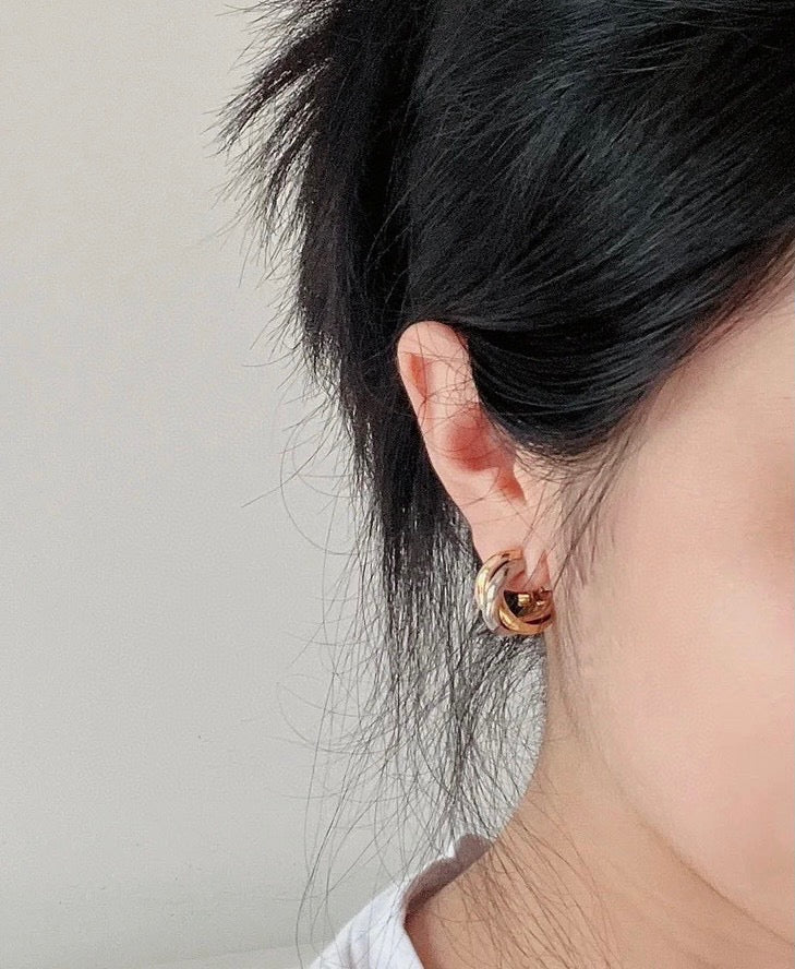 Cartier 18K Tri-Color Three-Ring Stud Earrings