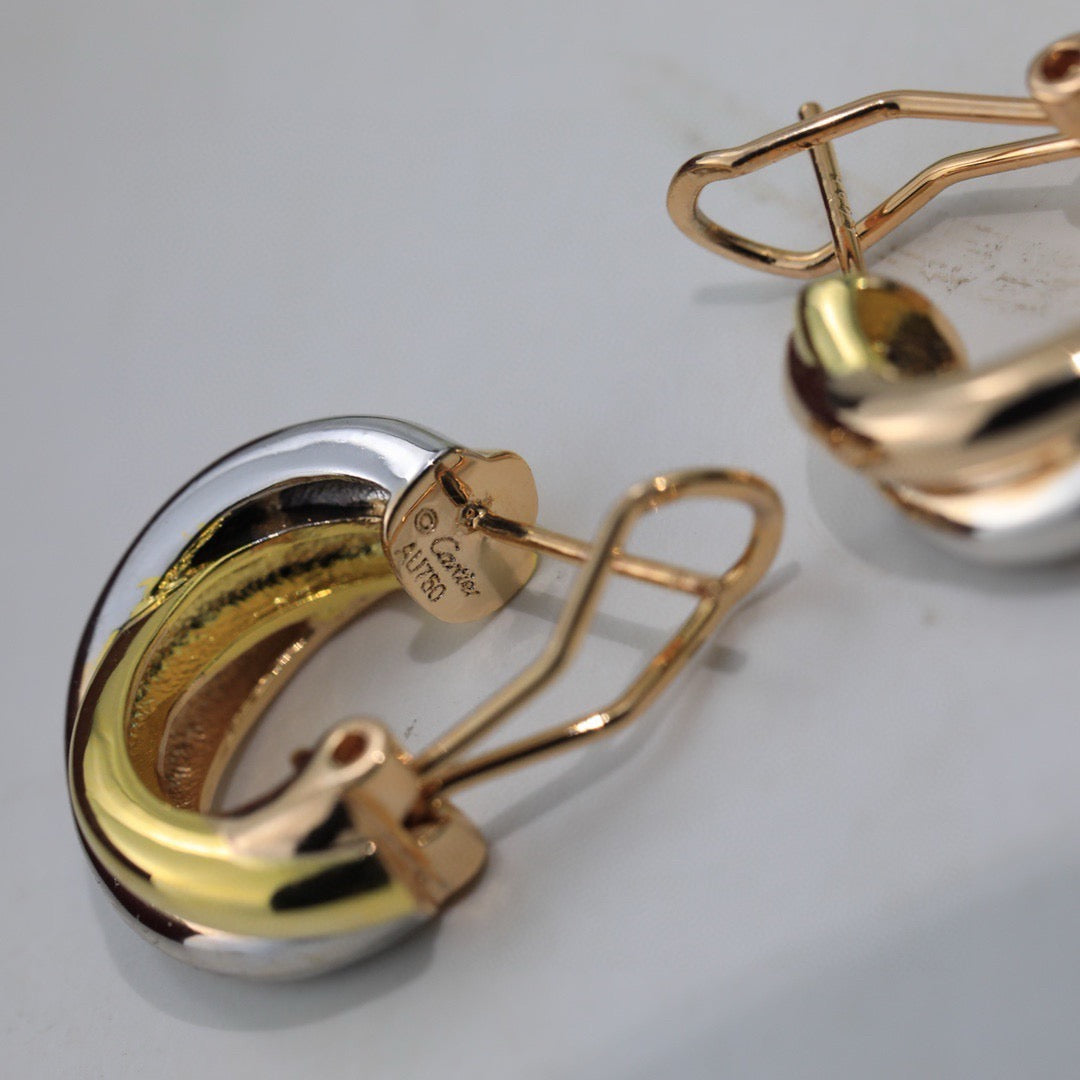 Cartier 18K Tri-Color Three-Ring Stud Earrings
