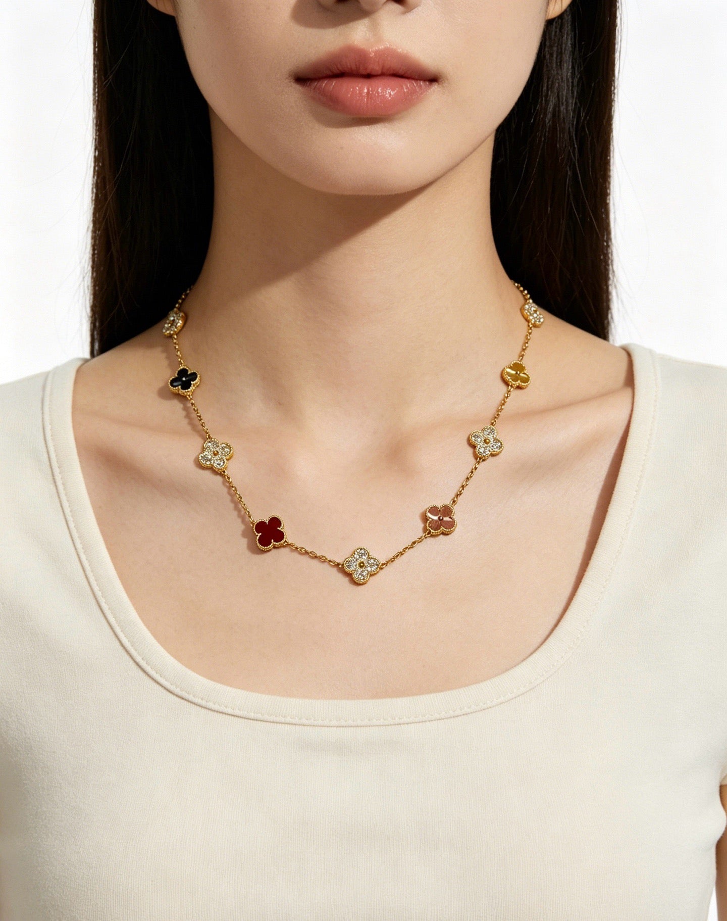 Van Cleef & Arpels Rainbow-Colored Clover Necklace